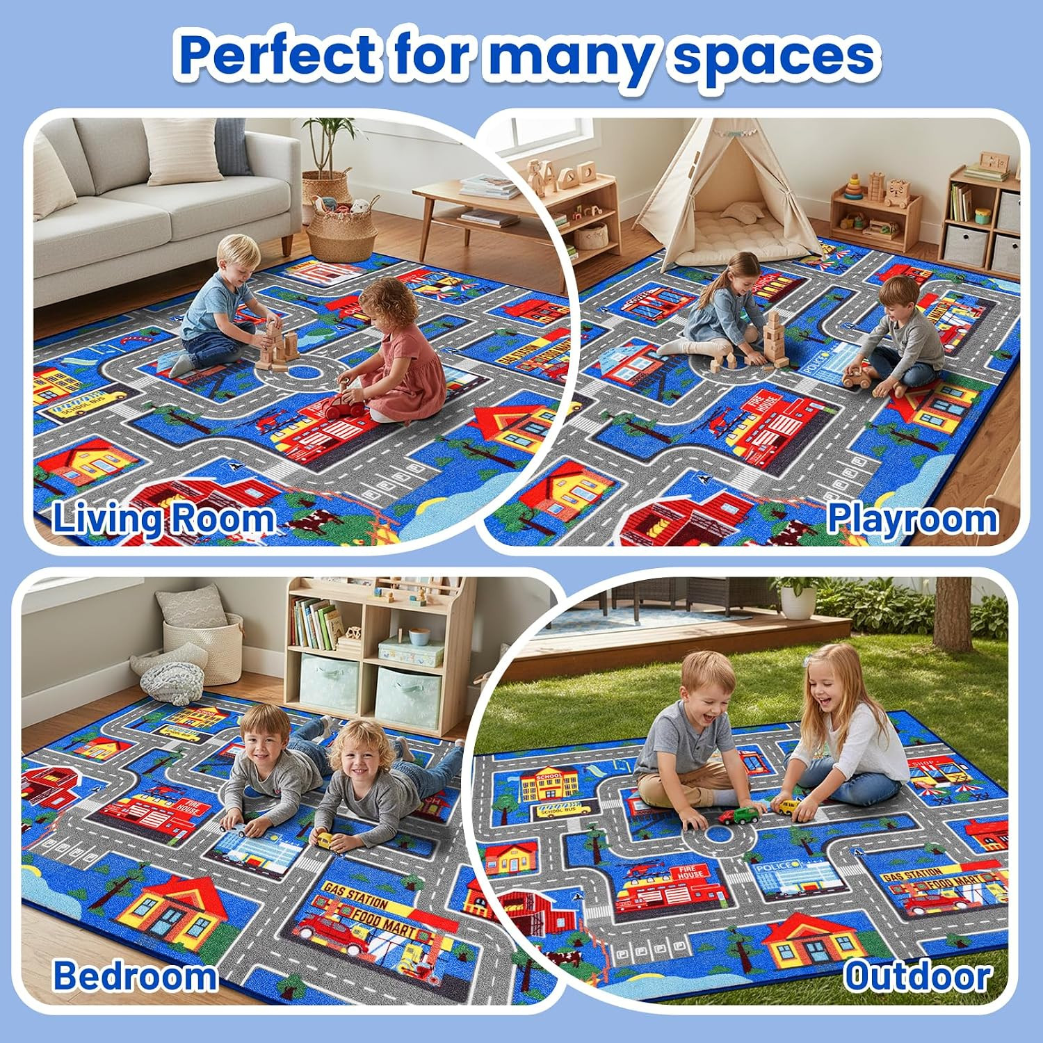 Kids Carpet Playmat Rug 78.7″X59″, Car Rug for Kids Cars, Non-Slip Town City Roa
