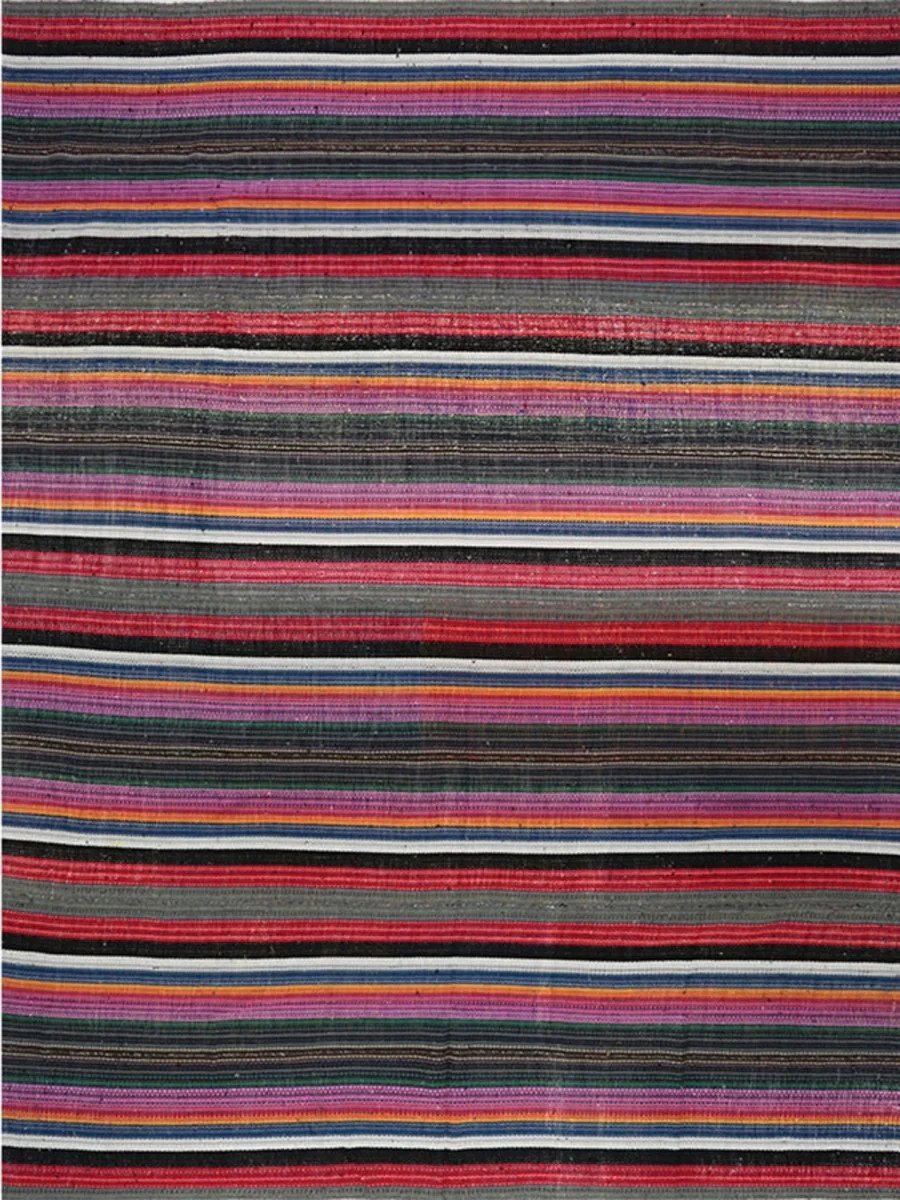 9×11 Handwoven Kilim Rug– Striped Cotton Blend Flatweave Rug – Free US Shipping
