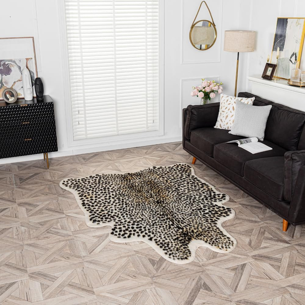 Faux Cheetah Area Rug Animals Printed Hide Mats Leopard Faux Hide Area Rug 5.2Ft