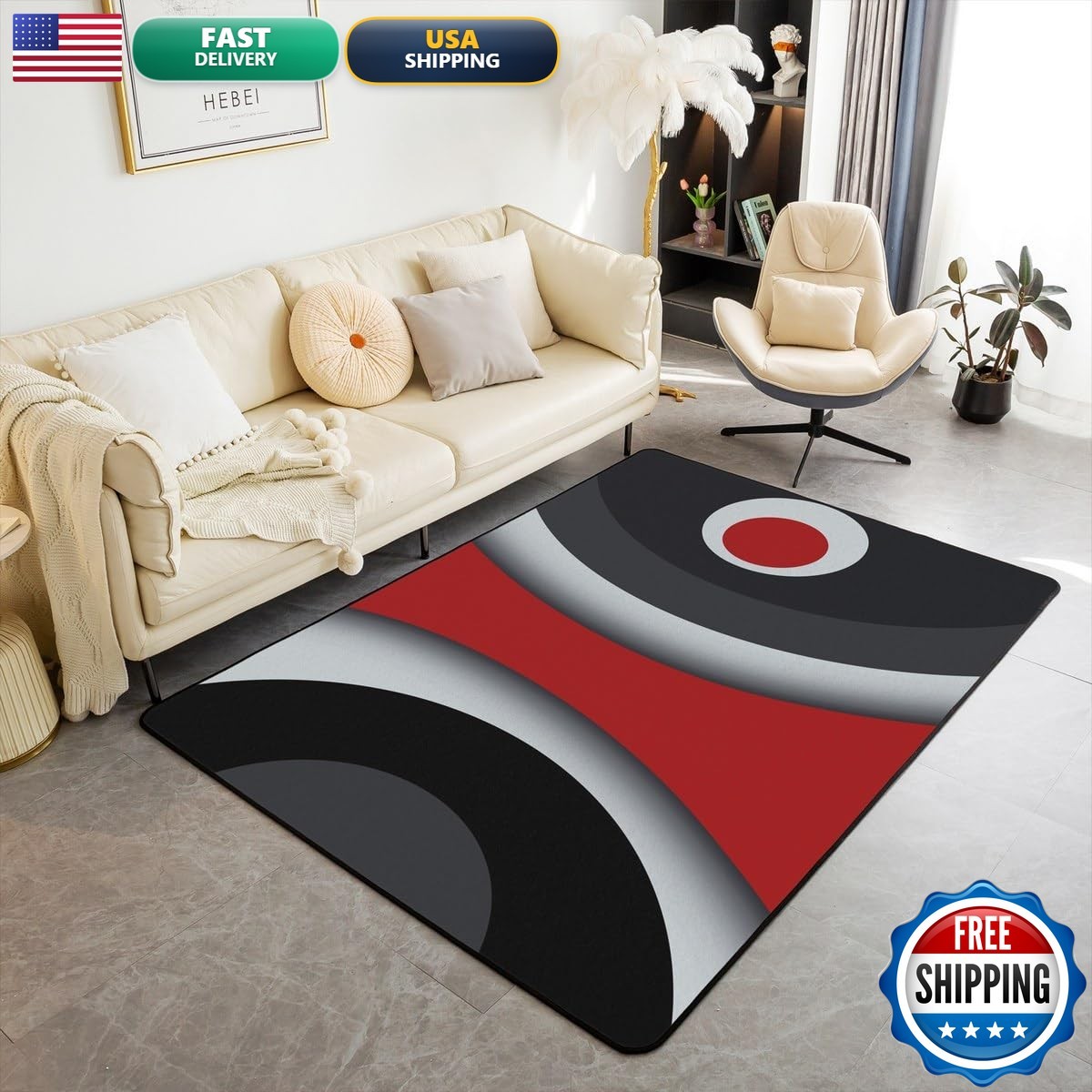 Jejeloiu Modern Abstract Area Rug 5X7 Red Stripes Gray Black White Rugs For