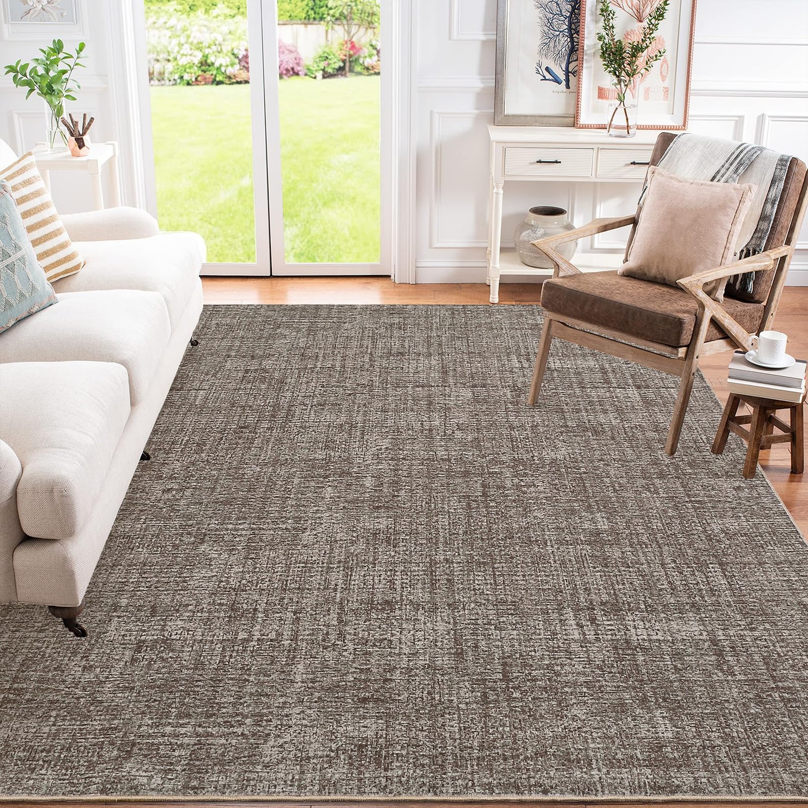 Washable Area Rug Non‑Slip Stain‑Resistant Indoor Solid Texture for Living Room