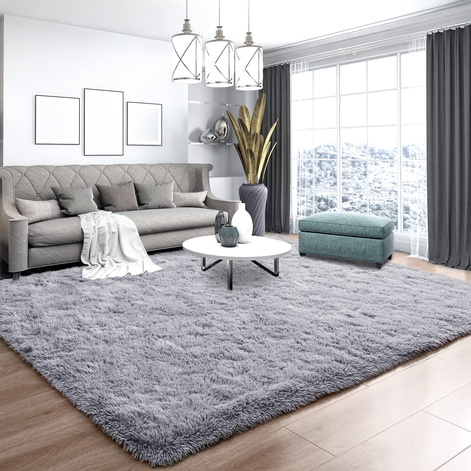 Ultra Soft Grey Rugs for Bedroom 8×10 Feet, Fluffy Shag Area Rugs for Living …