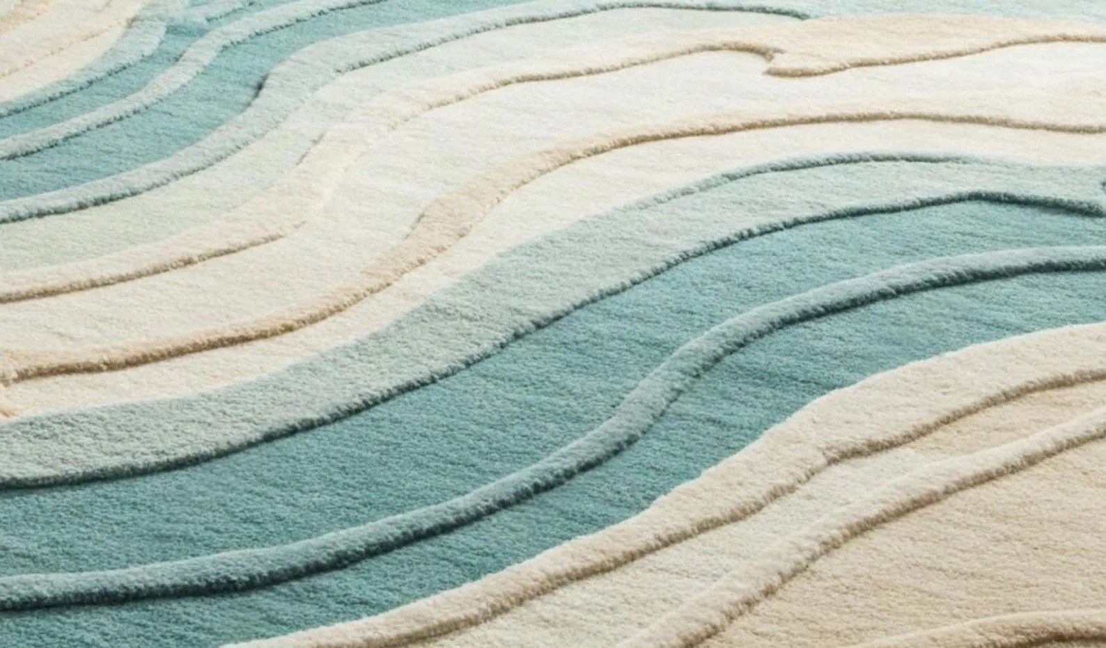 Coastal Modern Abstract Teal & Cream – Soft Tufted Ocean Wave Design Carpet Rug
