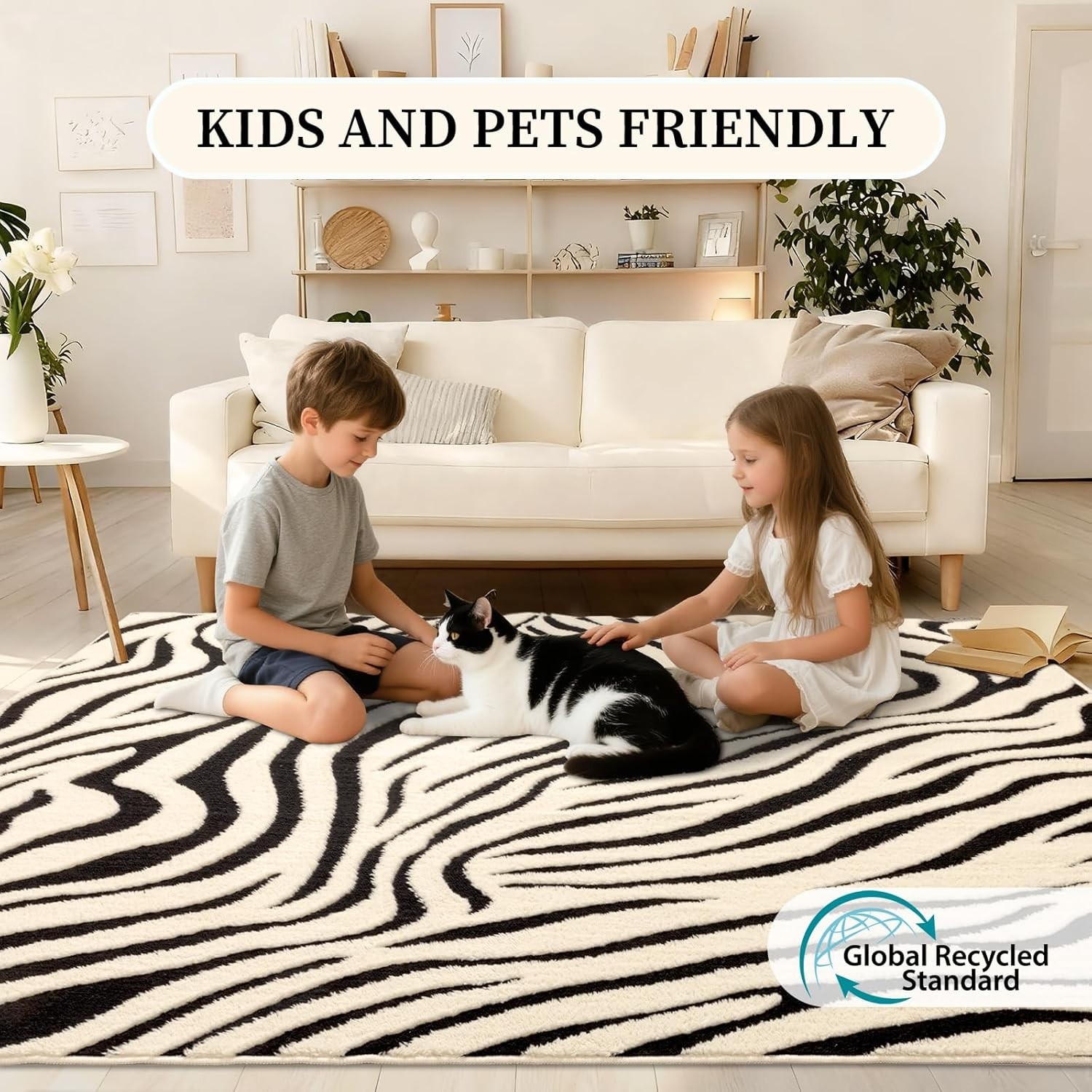 5×7 Indoor Non-Slip Area Rug – Elegant Zebra Striped Pattern for Lasting Comfort