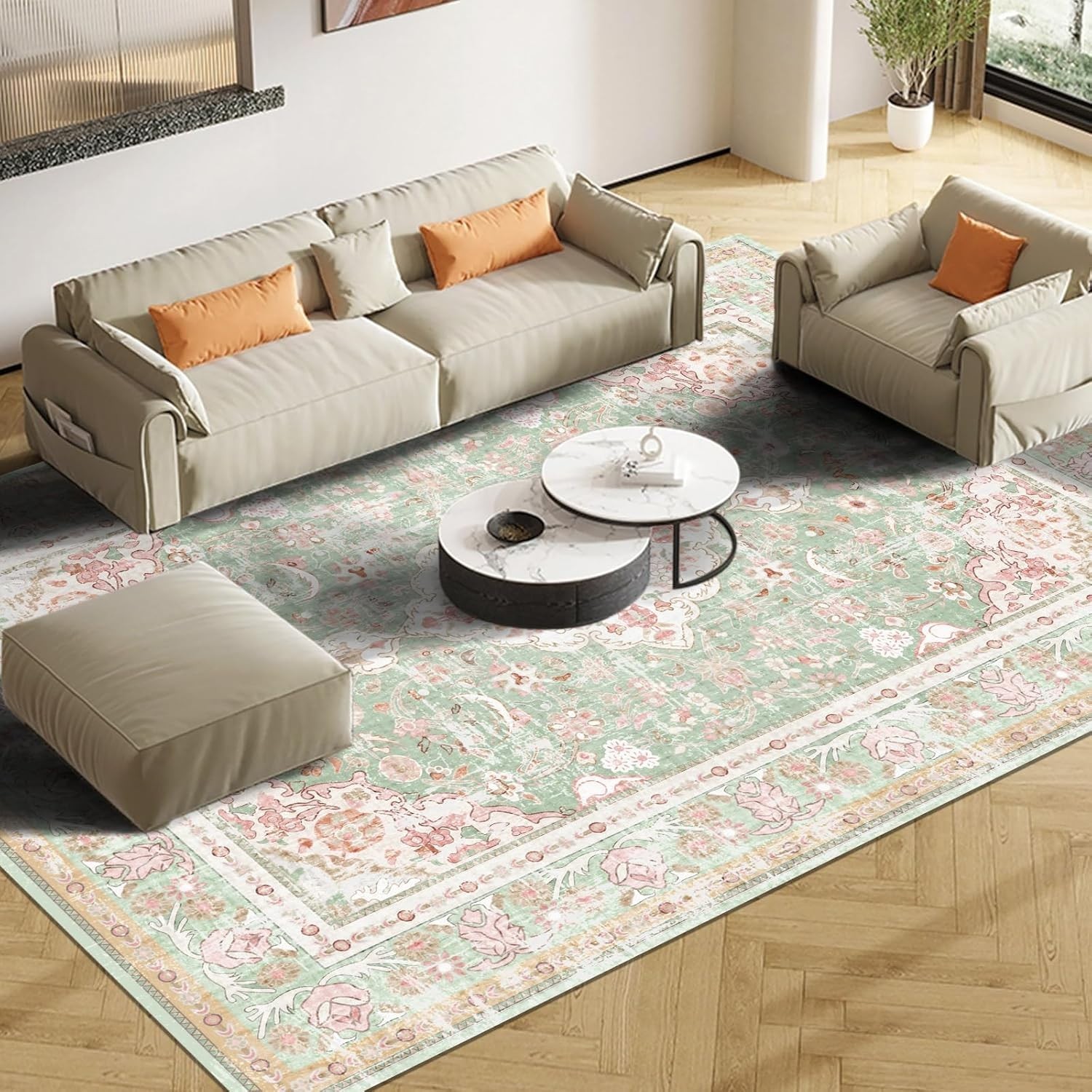 Chic Green and Pink Area Rug 5′ x 7′ – Soft, Durable & Perfect for Modern Homes