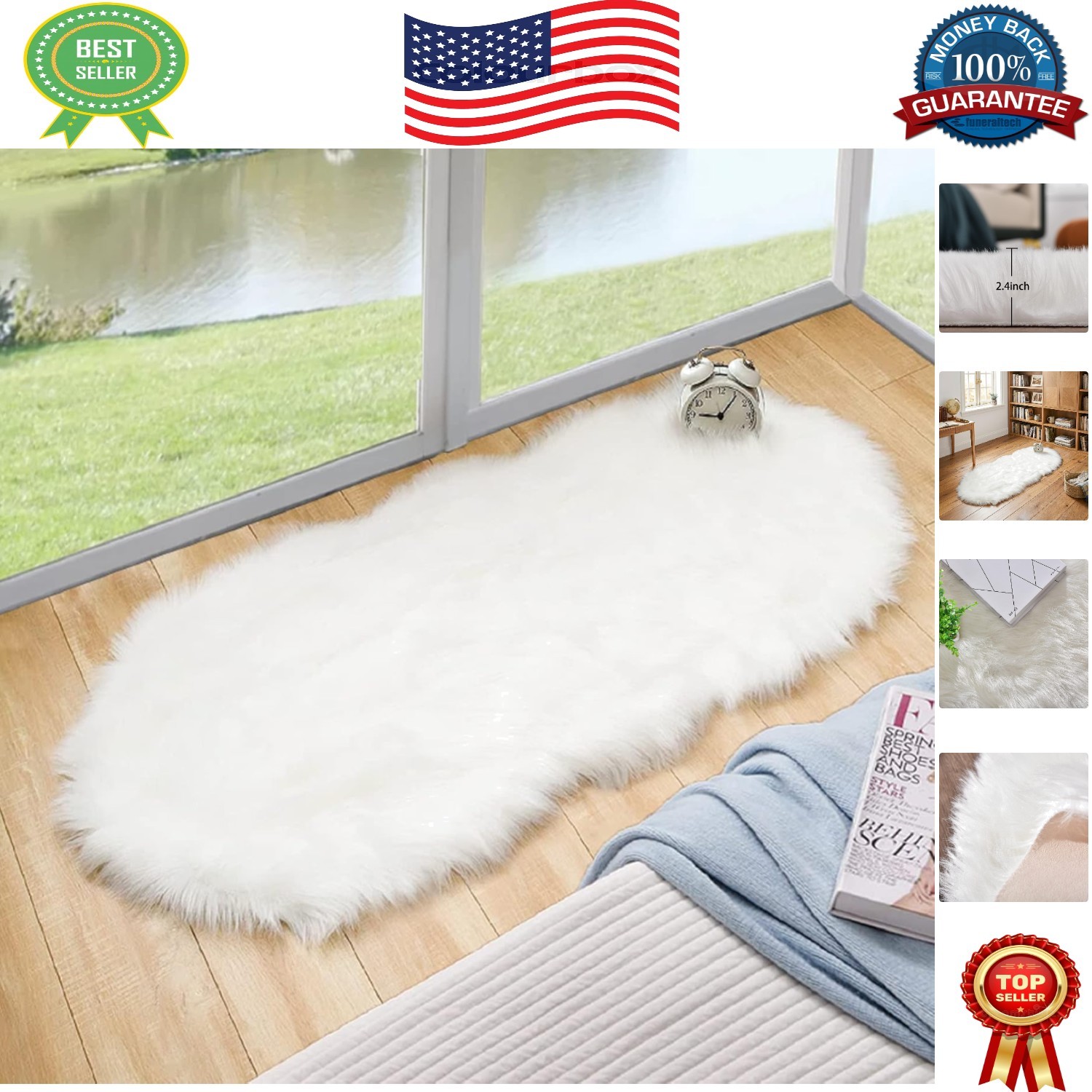 Elegant 2′ x 4′ Faux Fur Sheepskin Rug – Washable Fluffy Area Rug for Home Decor
