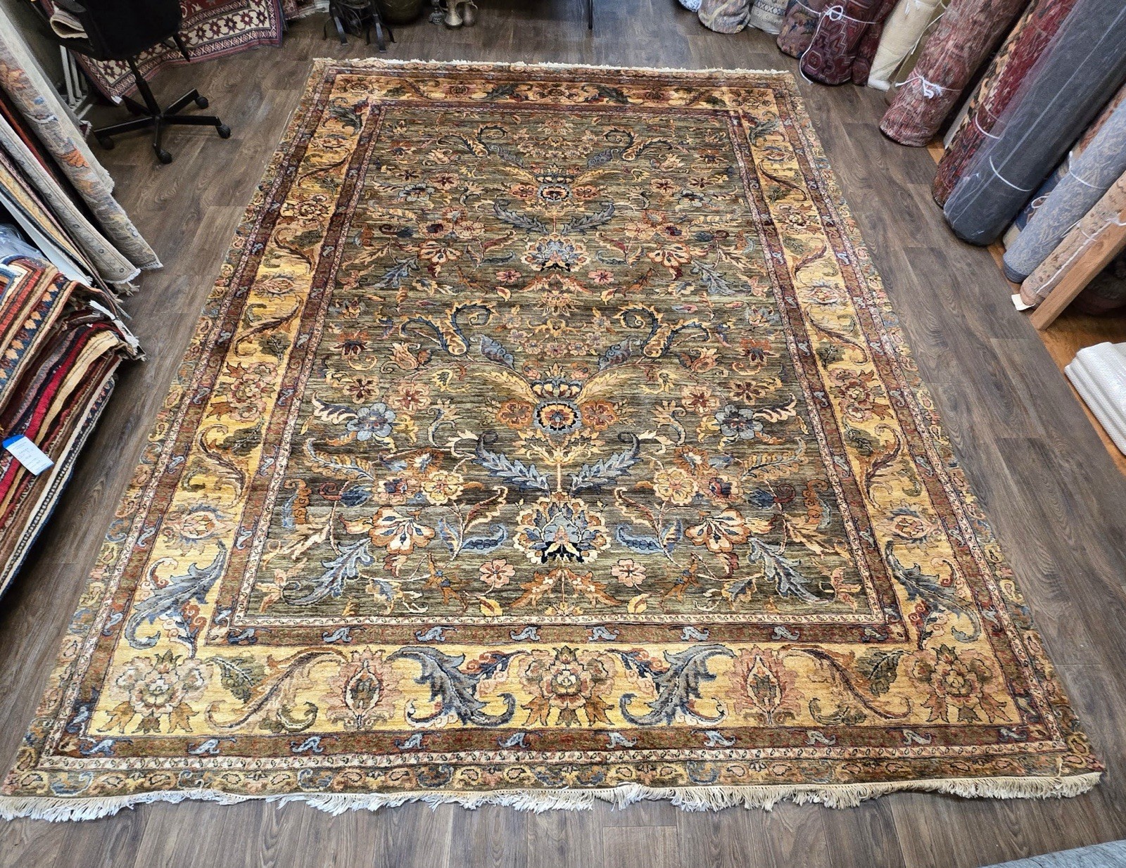 Vegetable Dyed Wool 12×14 Hand-Knotted Rug. Recently Rebound. Made In India
