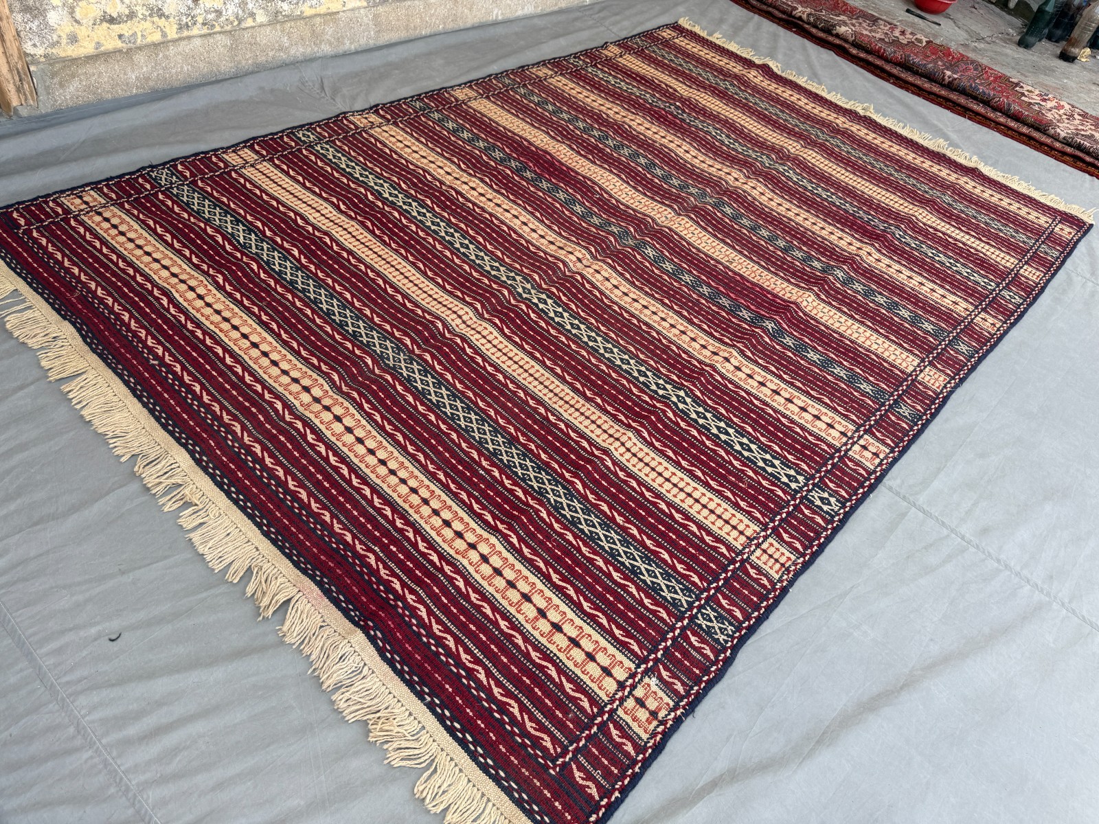 6×10 Handwoven Afghan Kilim Rug Geometric Striped Tribal Wool Flatweave Carpet