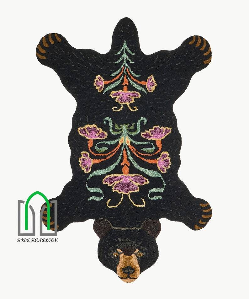 Hand Tufted Tibetan Aztec Bear Animal Skin Rug Handmade Animal Shape Area Rug