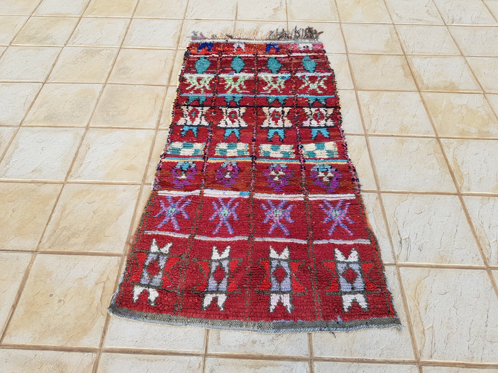 Moroccan Vintage Boucherouite Rug 5’7″x2’9″ HandMade Berber Carpet, Azilal rug