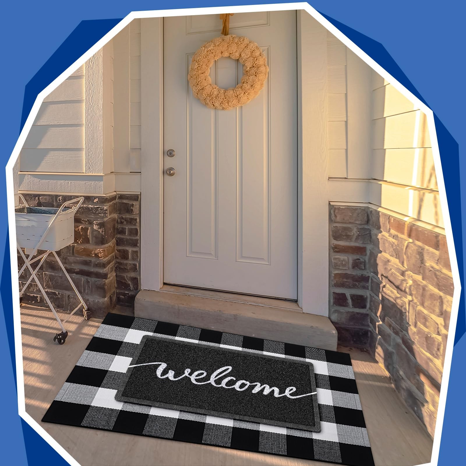 2 Pcs 30” x 18” Doormat 43” x 27.5” Black and White Layered Rug for Front…