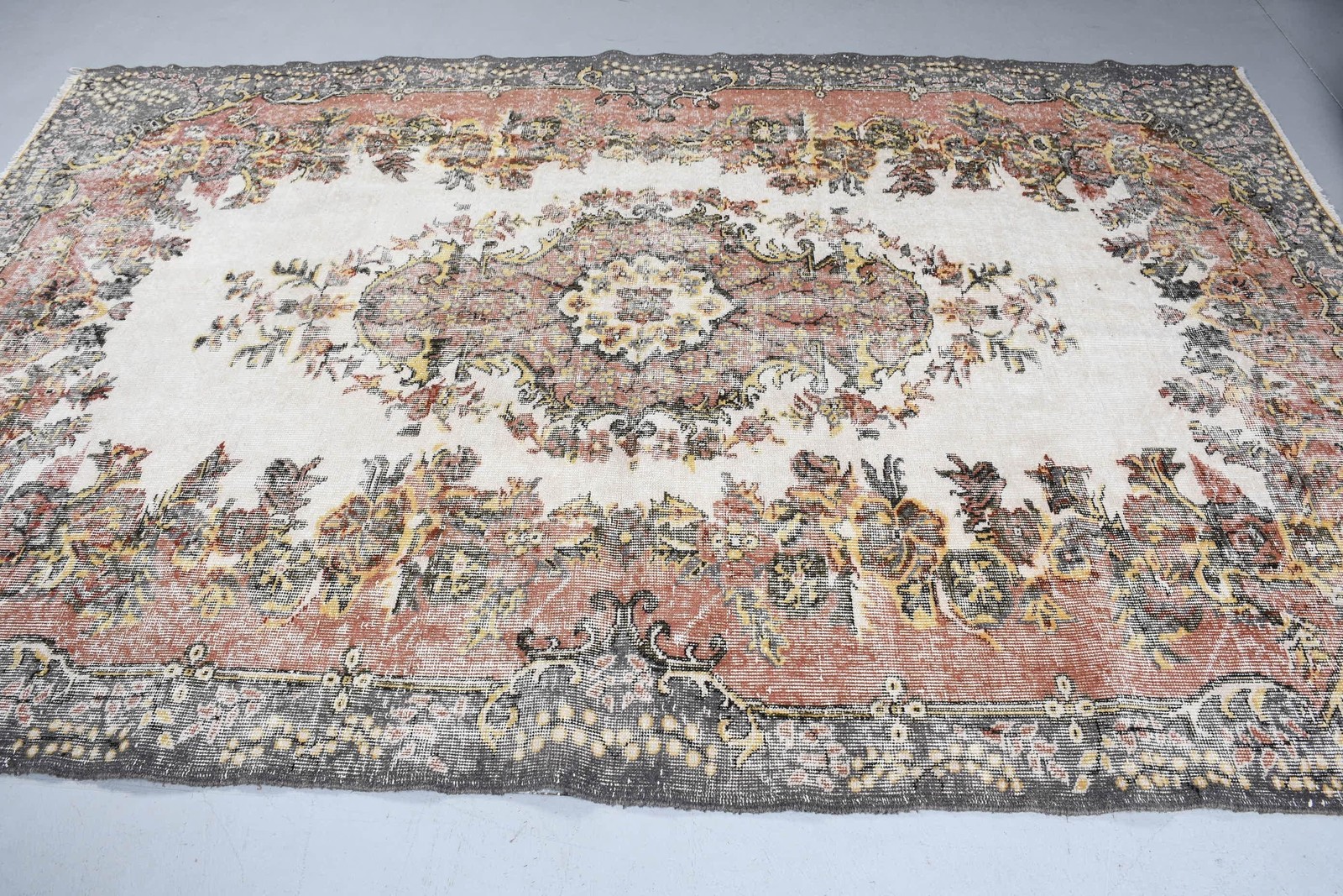 Turkish Large Rug 6,3×9,6 ft (191×293 cm), Vintage Brown Floral Rug