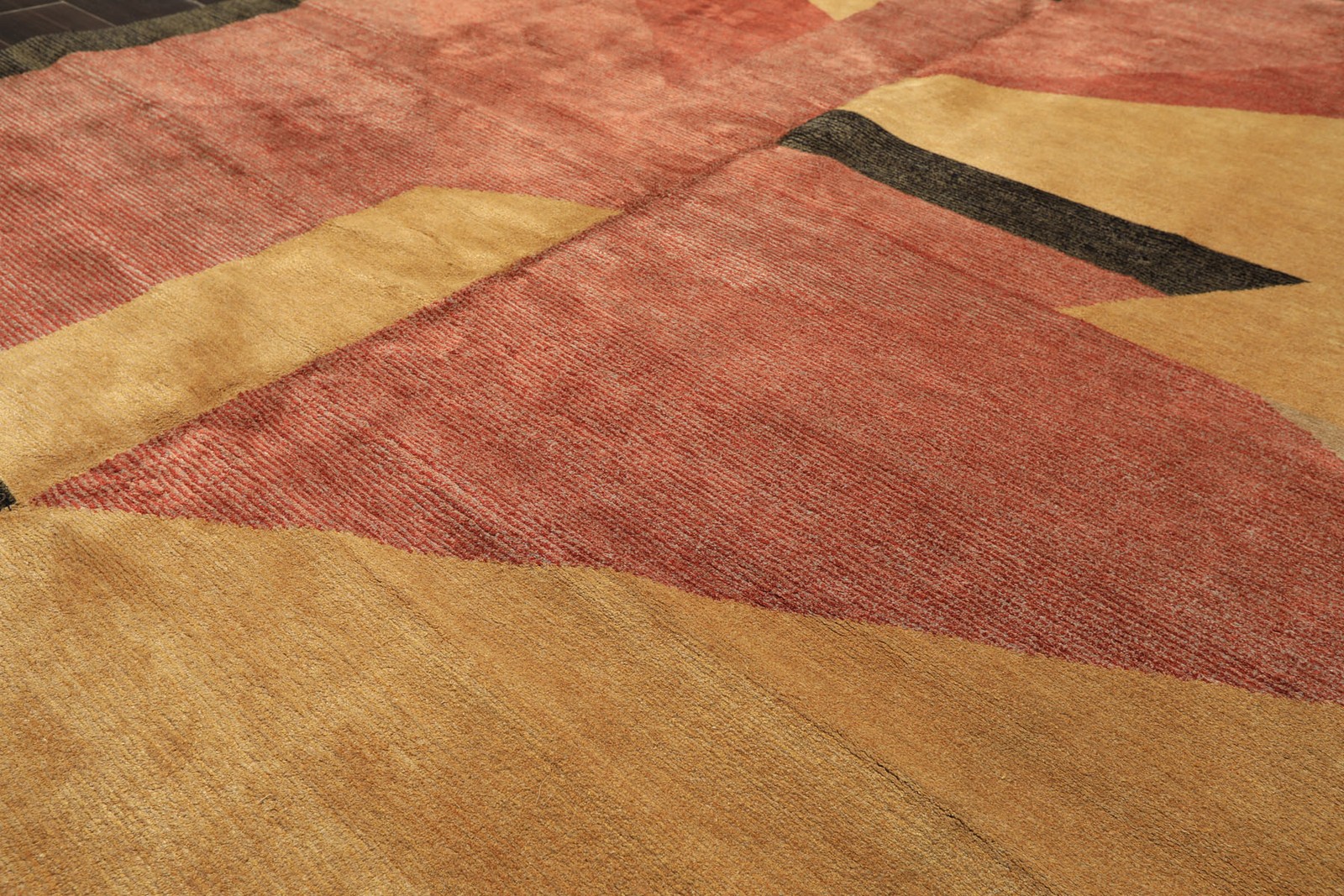 6’x8’10” Hand Knotted Wool & Silk Rust Tibetan Textured Block designer Rug
