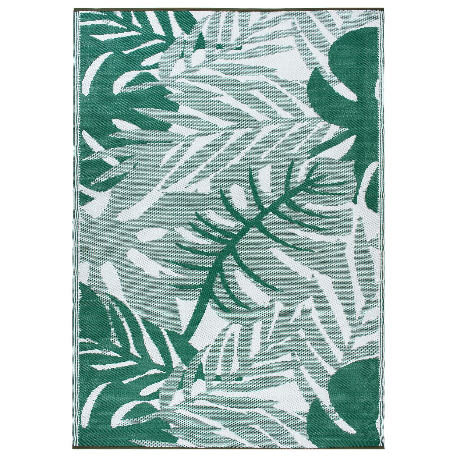 Rugshop Outdoor Rug Tropical Leaf Reversible Recycled Plastic Patio Rugs Green