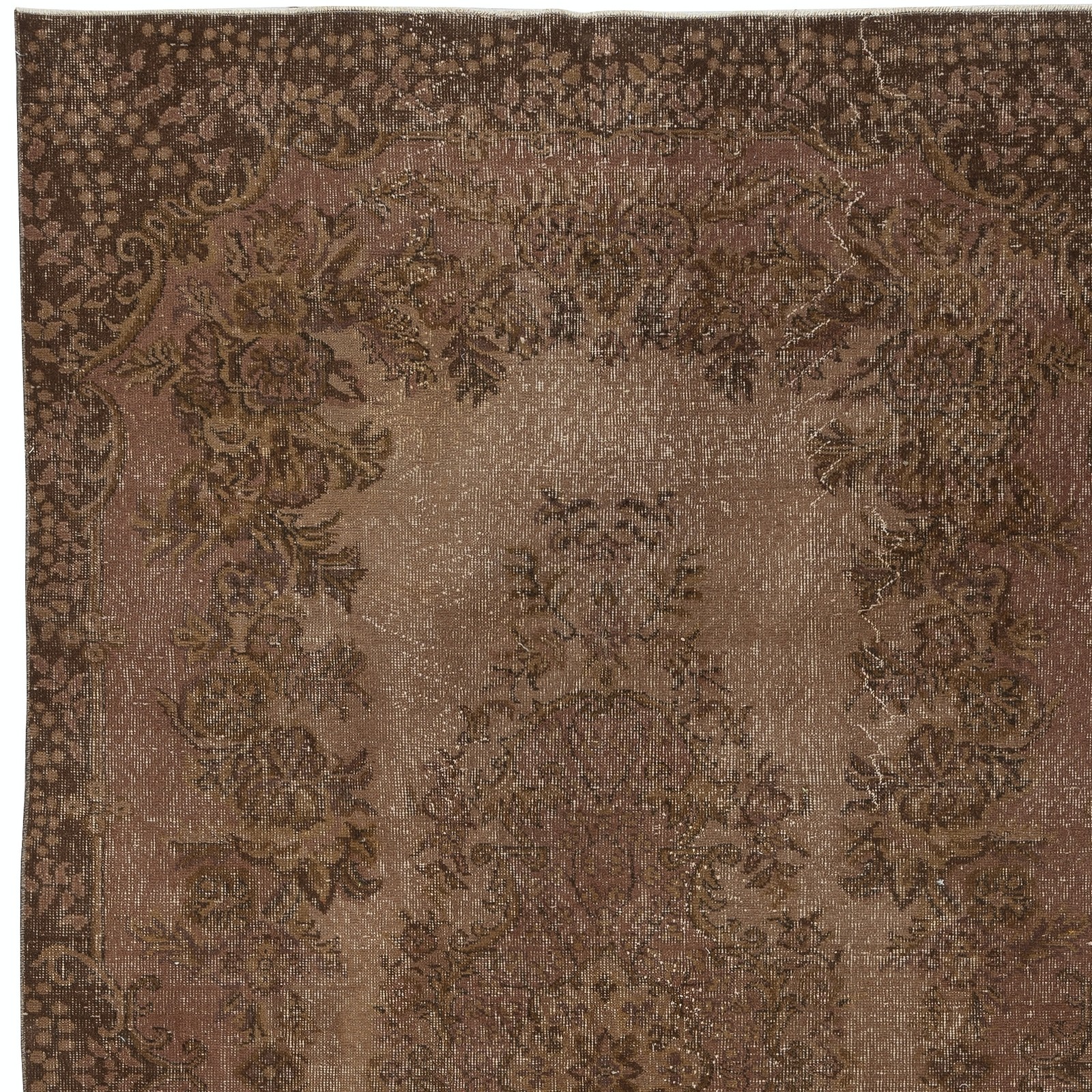 5.2×9.2 Ft Vintage Handmade Turkish Rug Overdyed in Brown for Modern Interiors