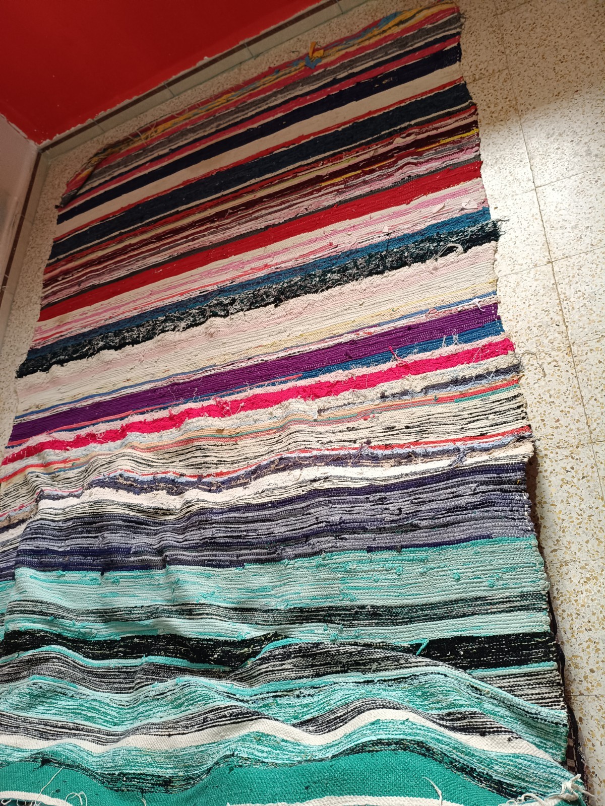 Handmade Algerian Rag Rug Large Colorful Woven Carpet Boho Recycled Fabric Floor