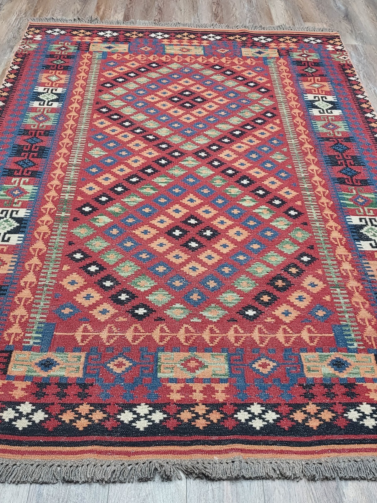 Turkish Vintage Rug,Anatolian HandMade Tribal GeometricKilim Rug, 6×8.9 ft