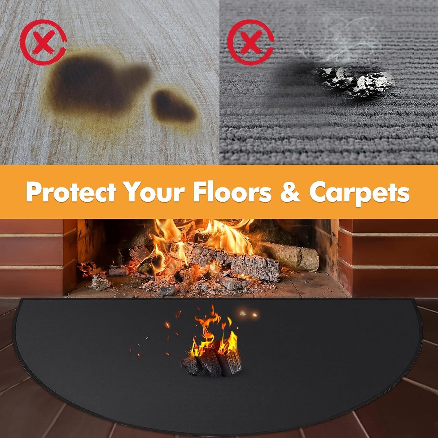 Fireplace Rug Fireproof Hearth Mat Indoor Outdoor Shield 42×24 Inch