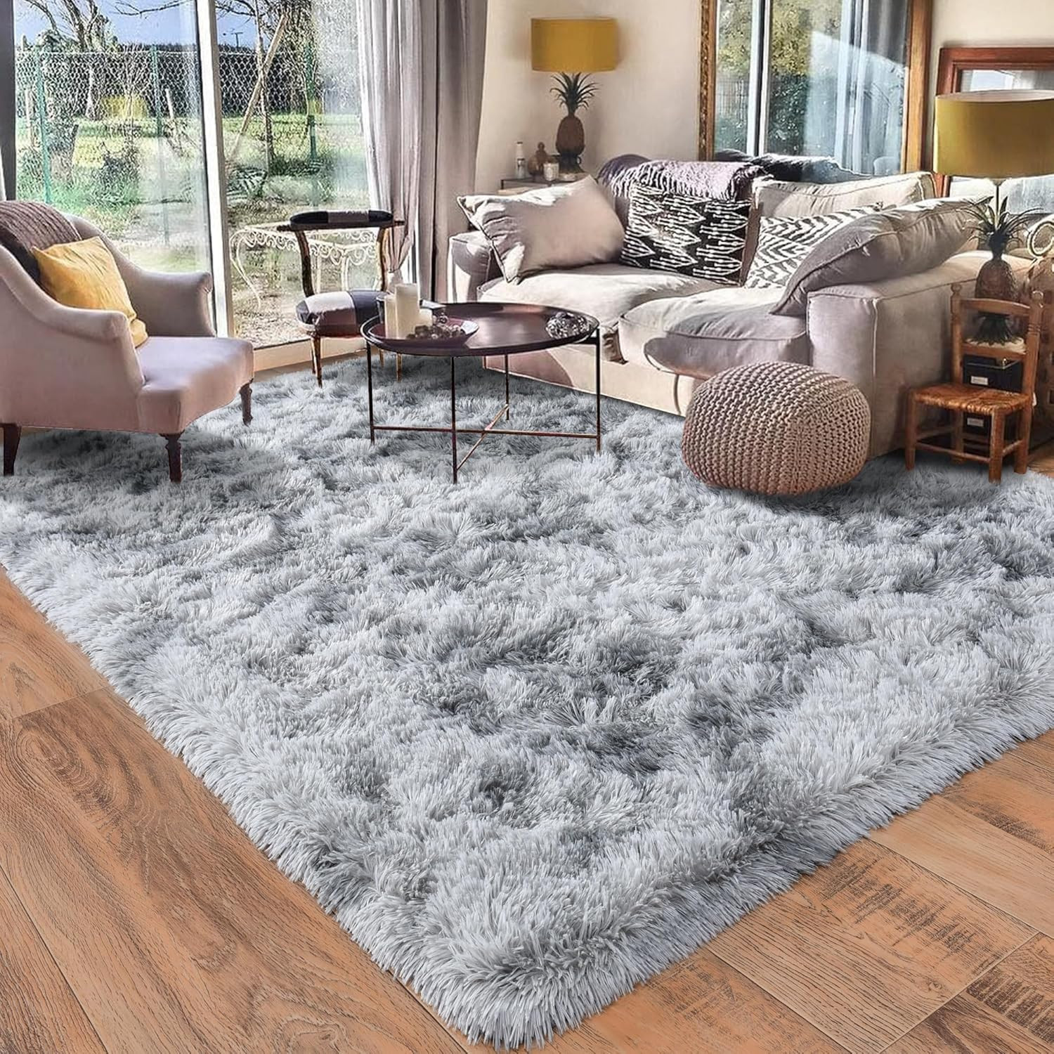 Ultra Soft 9×12 Light Grey Shag Rug – Non-Slip Plush Carpet for Home Decor