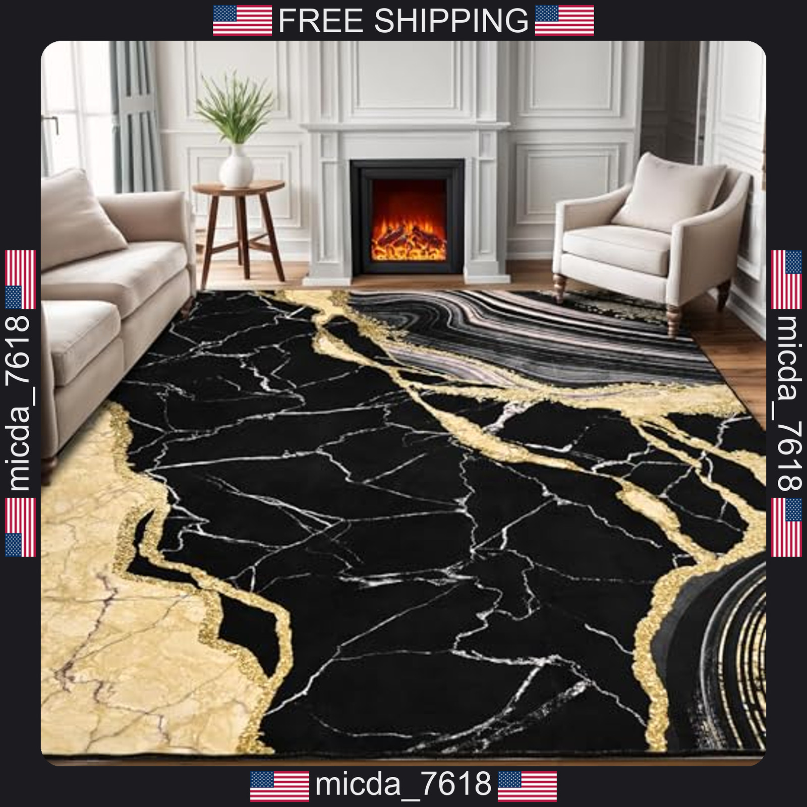 1.5×2.5 Faux Wool Marble Area Rug for Living Room Bedroom