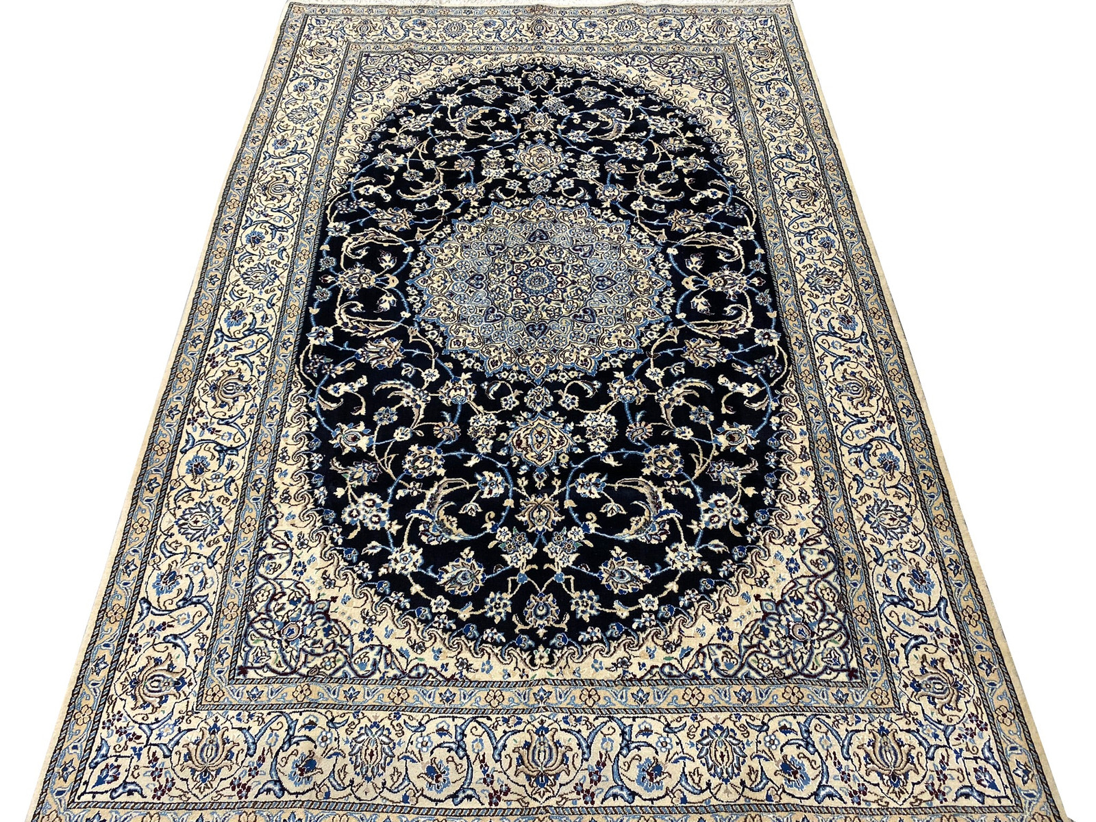 6×10′ Perrsian Naain Rug Dark Blue Wool and Silk #PIX-26311
