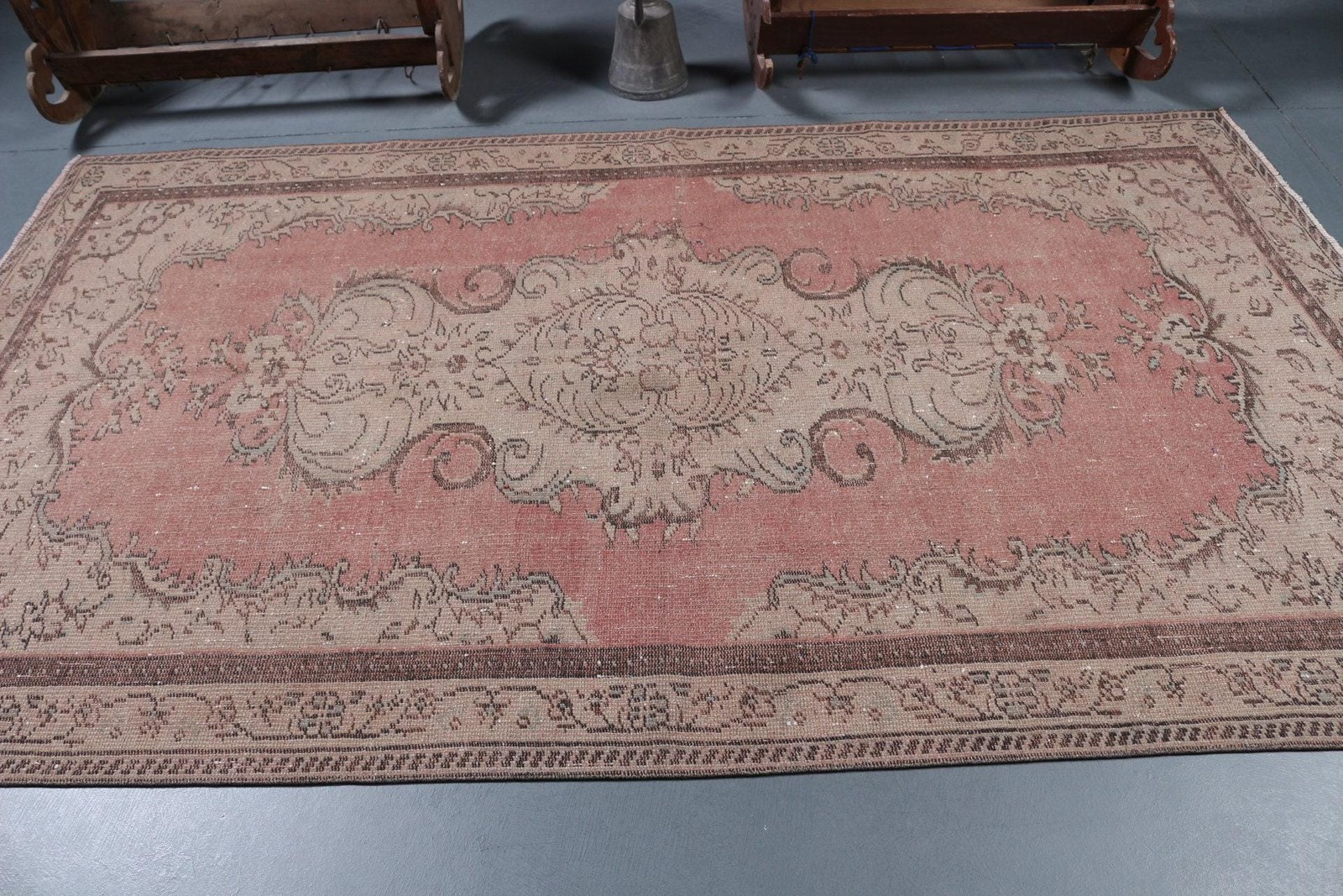 5,3×9,1 ft Turkish Rug, Red Floral Vintage Rug Wool