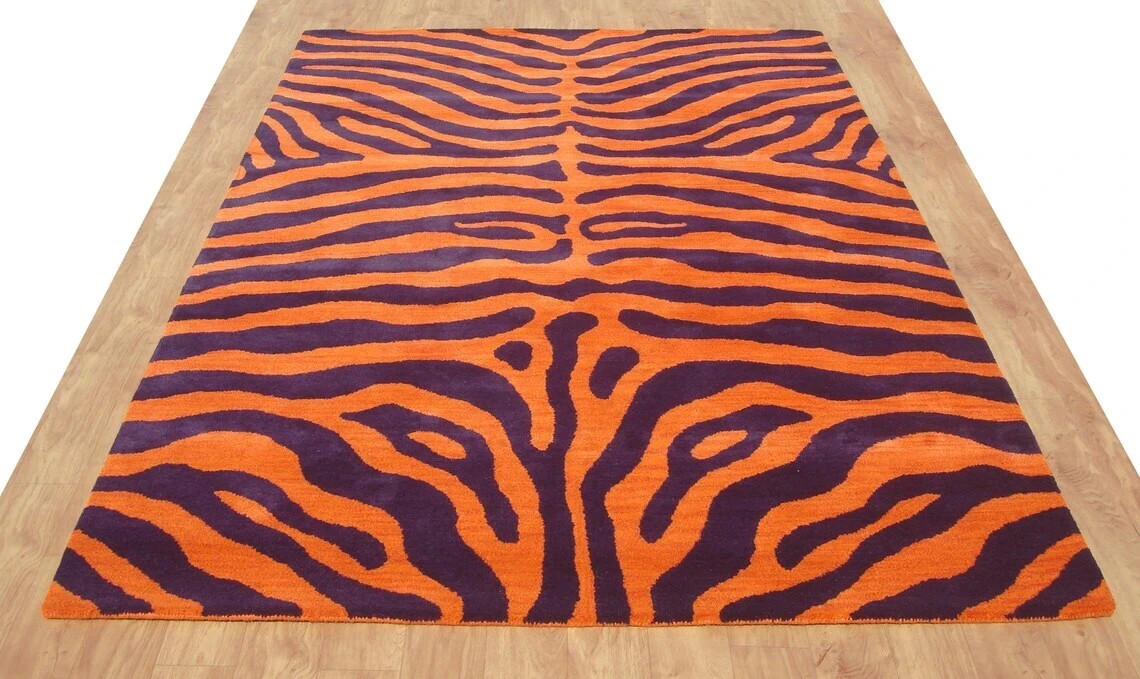 Zebra Orange Modern Hand-Tufted 100% Wool Handmade Area Rug Carpet for Home Rug