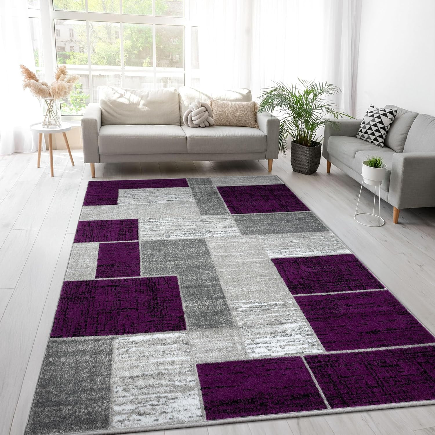 Large Verena Purple Grey Geometric Area Rug 8′ x 10′ for Modern Home Decor