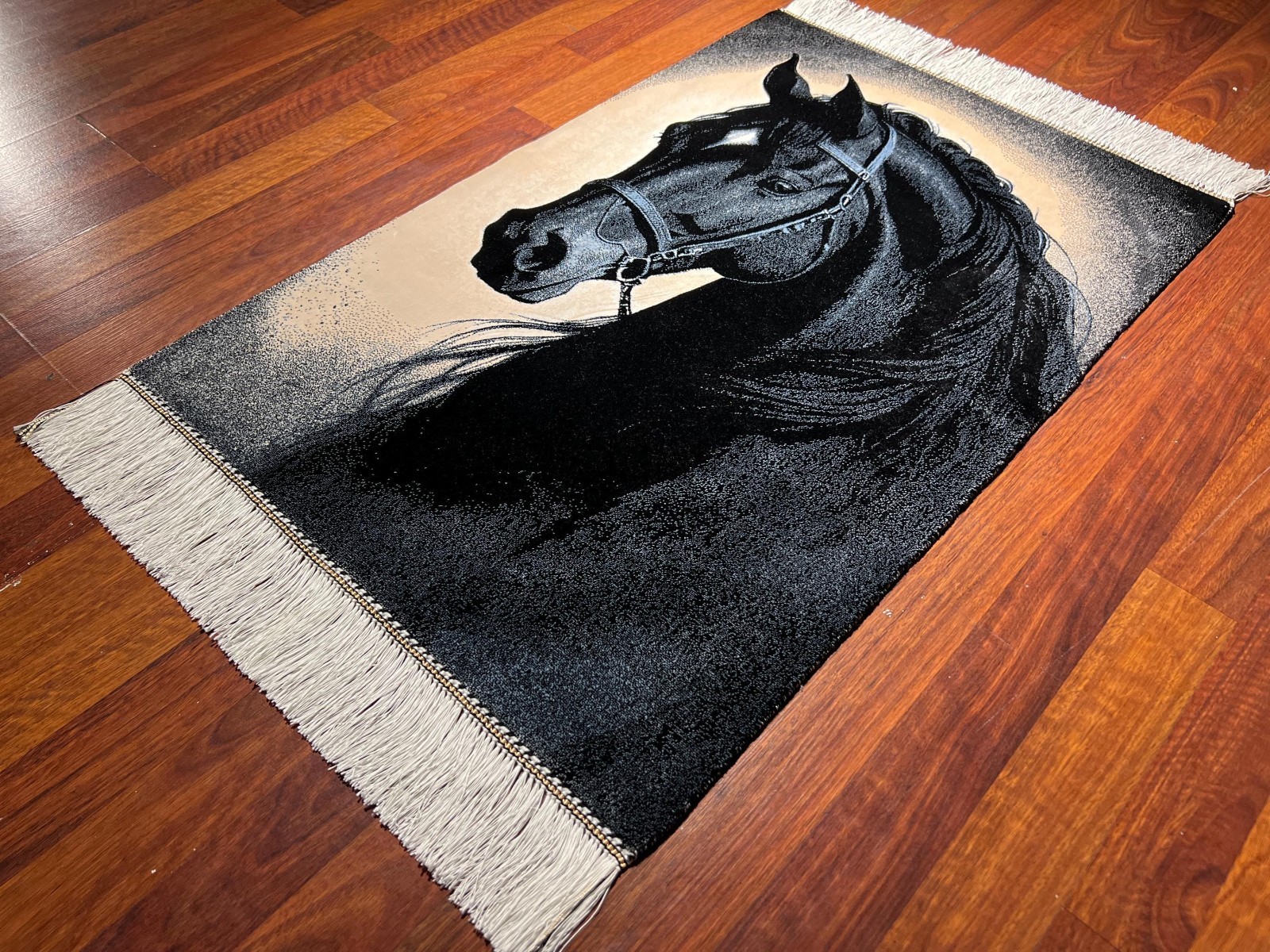 2×3 ft Horse Portrait Tapestry, Black Horse Wall Decor Silk Rug, Table Mat