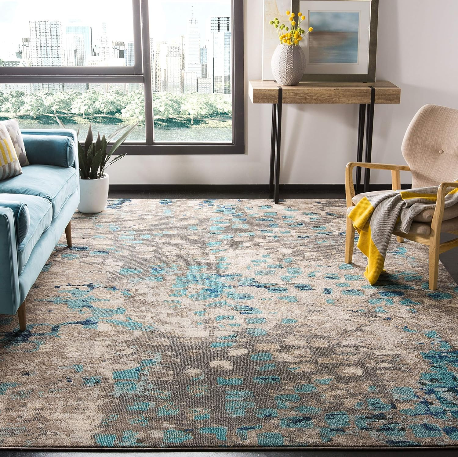 Monaco 8′ x 10′ Area Rug – Grey & Light Blue Boho Chic, Easy Care Design