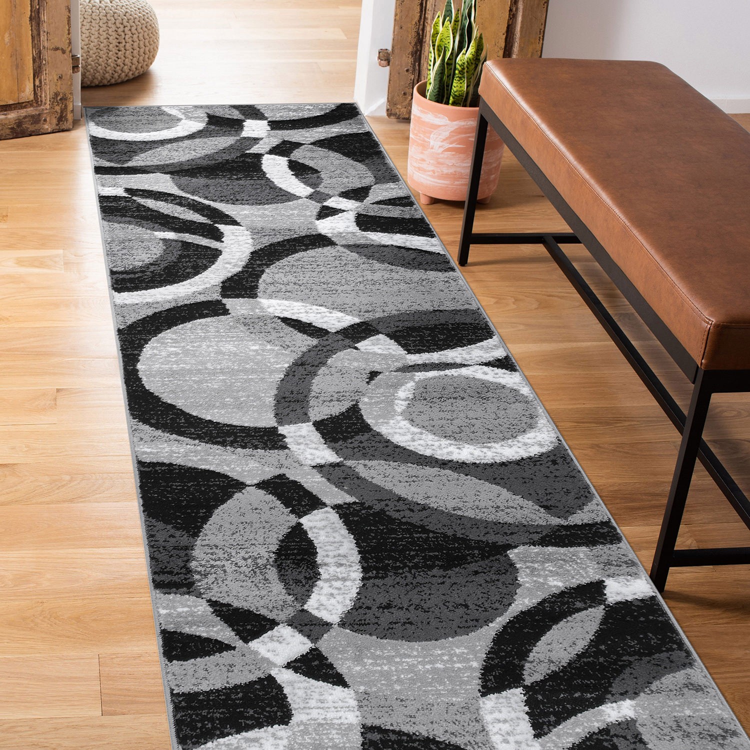 Rugshop Rugs Runner Geometric Circles Runner Rug for Hallway Floor Rugs 2’7″x12′