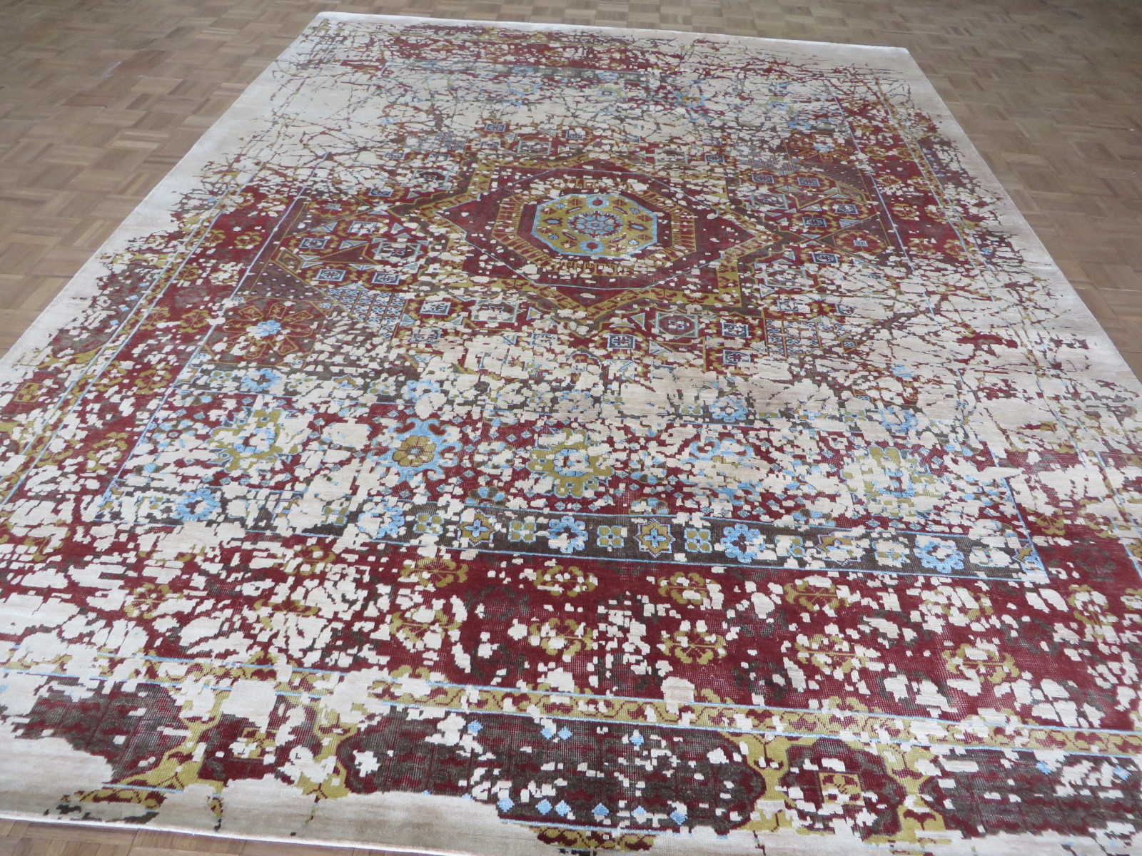 8’10 X 11’11 Hand Knotted Broken Heriz Modern Oriental Rug With Silk G5952