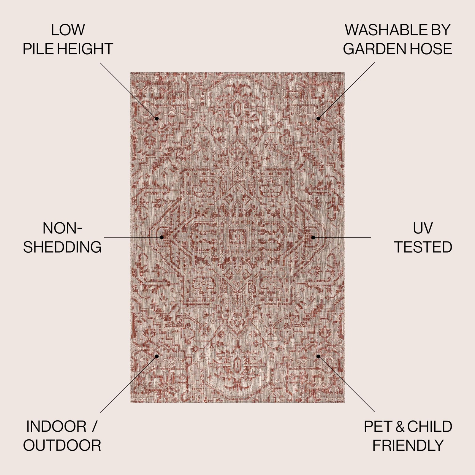 Red Taupe Rectangular Indoor Outdoor Rug 5X3 Durable Stain Resistant Pet Frie…