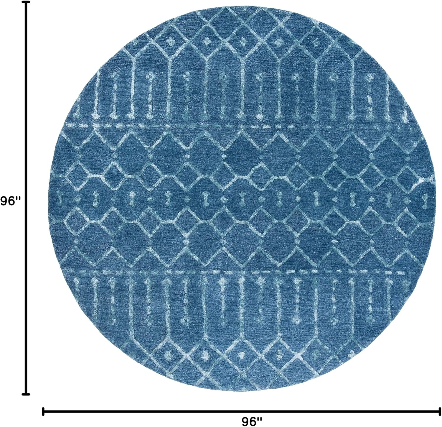 Himalaya 8′ Round Area Rug – Navy & Silver Handmade Wool for High Traffic Areas