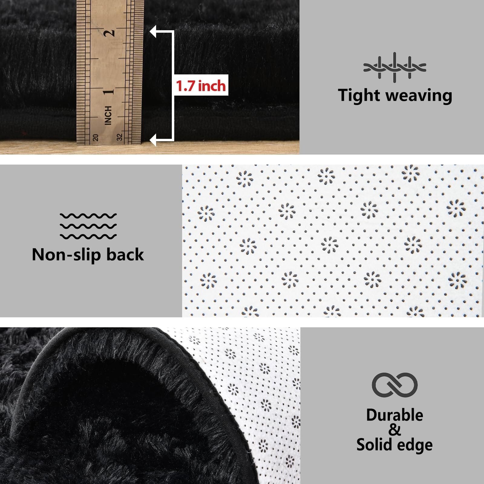 8×10 ft Black Fuzzy Rug for Living Room Soft Fluffy Bedroom Area Rugs Non-Sli…