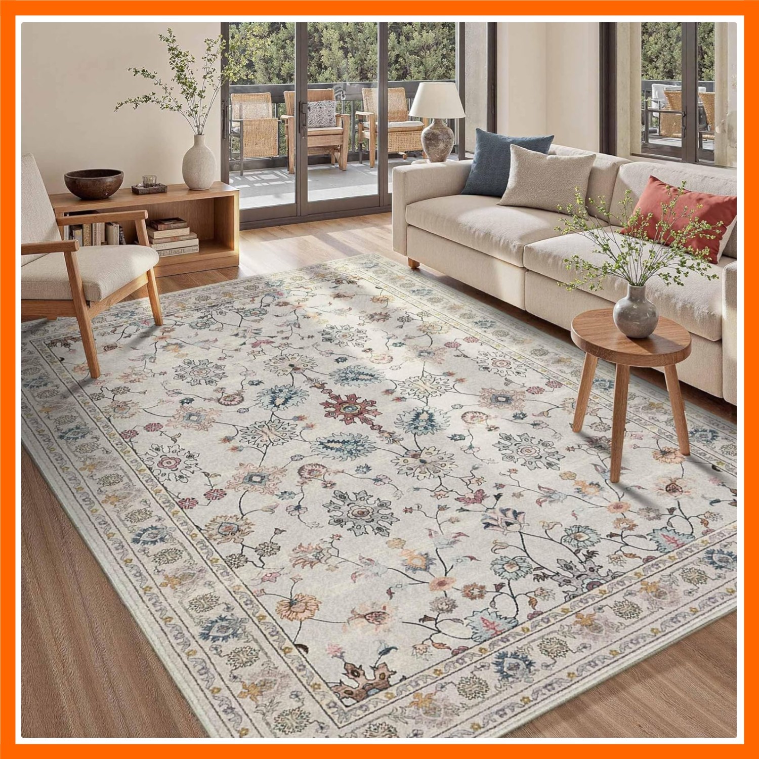 5×7 Area Rugs for Bedroom & Living Room – Washable Floral Boho Vintage Rug,So…