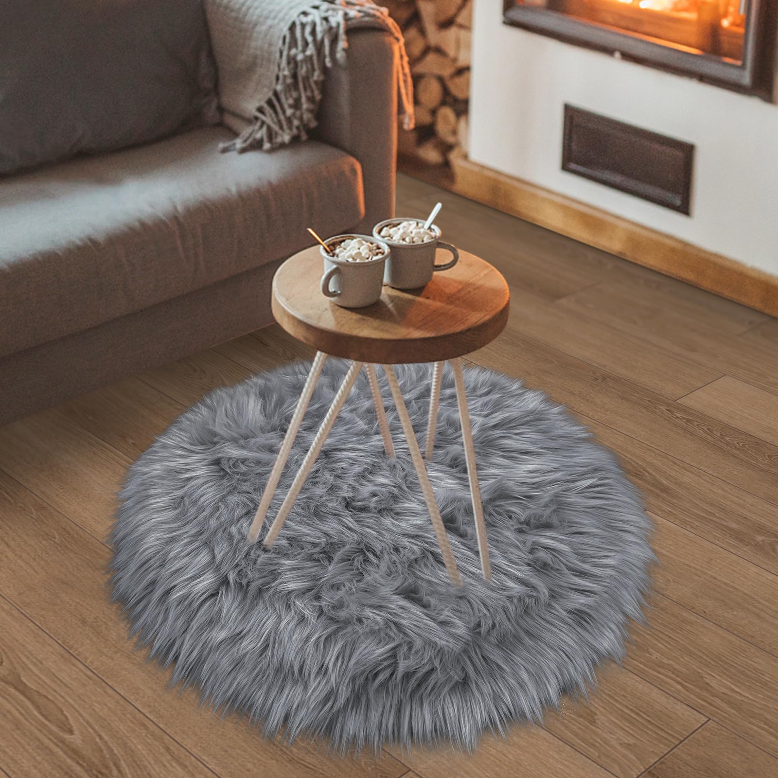 Grey Round Rugs for Bedroom, Fluffy Circle Rug 2 2 Feet for Kids Room, Furry …