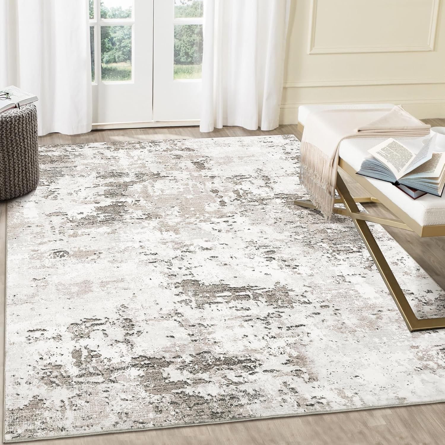 Modern Abstract Taupe Beige 3×5 Area Rug Non Slip Living Room Bedroom clearance