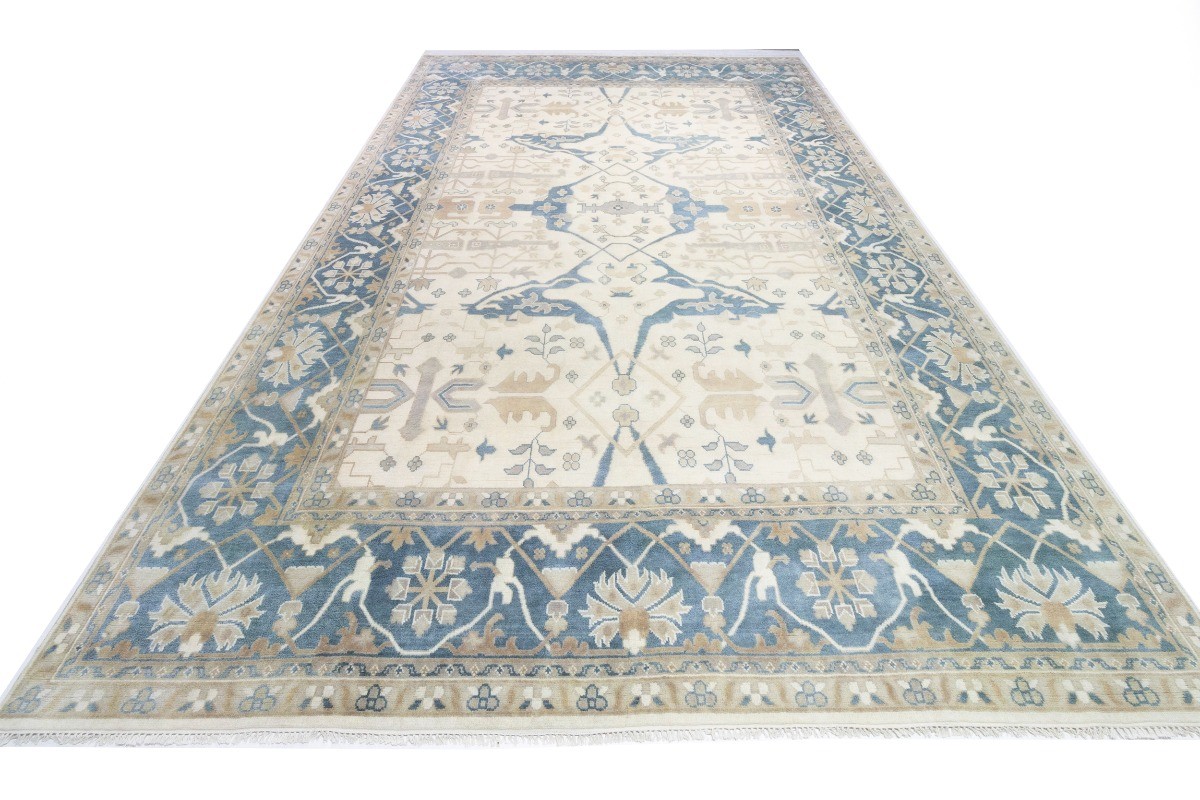 Hand-Knotted Floral Palatial Oushak Rug Oversized Oriental Decor Carpet 12X18 ft