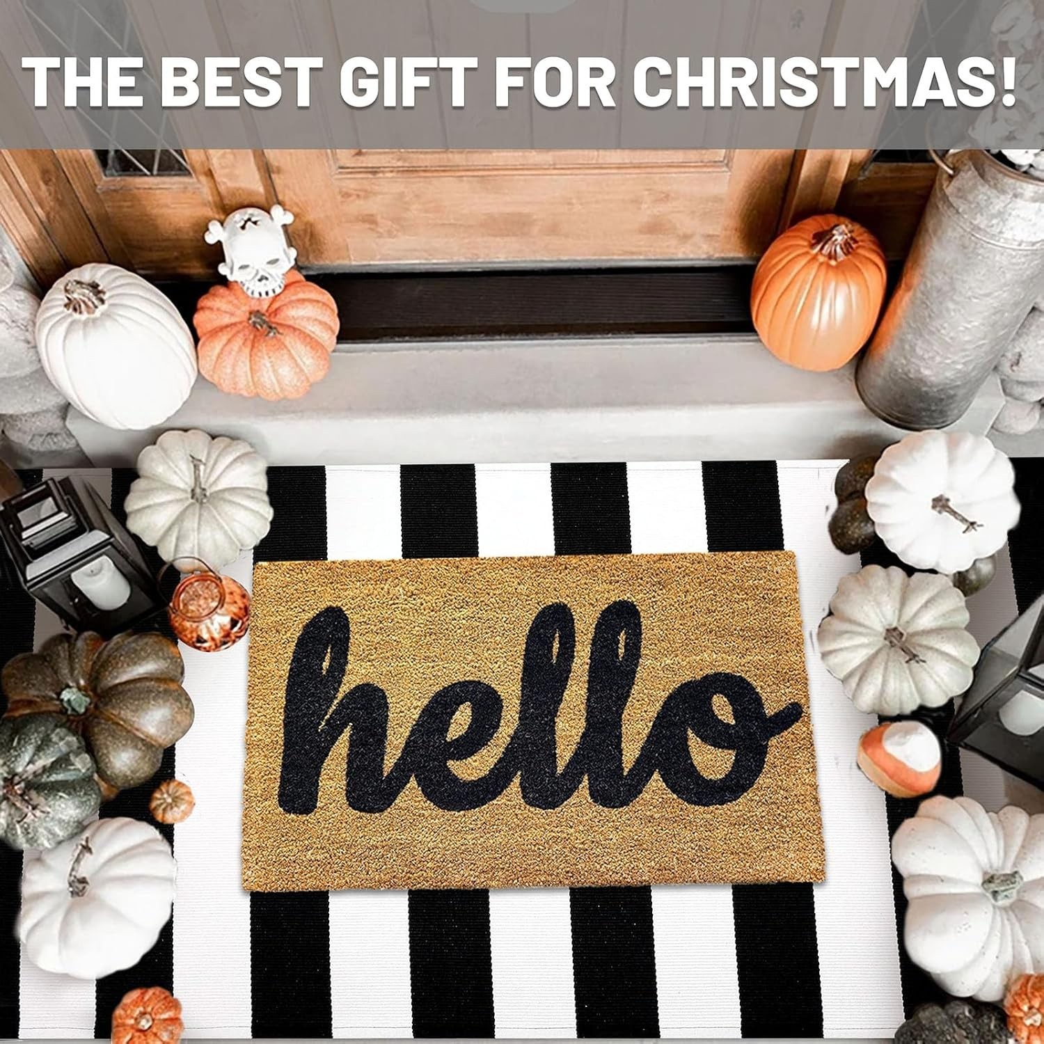 Black White Striped Doormat for Front Porch and Entryway Outdoor Indoor Decor