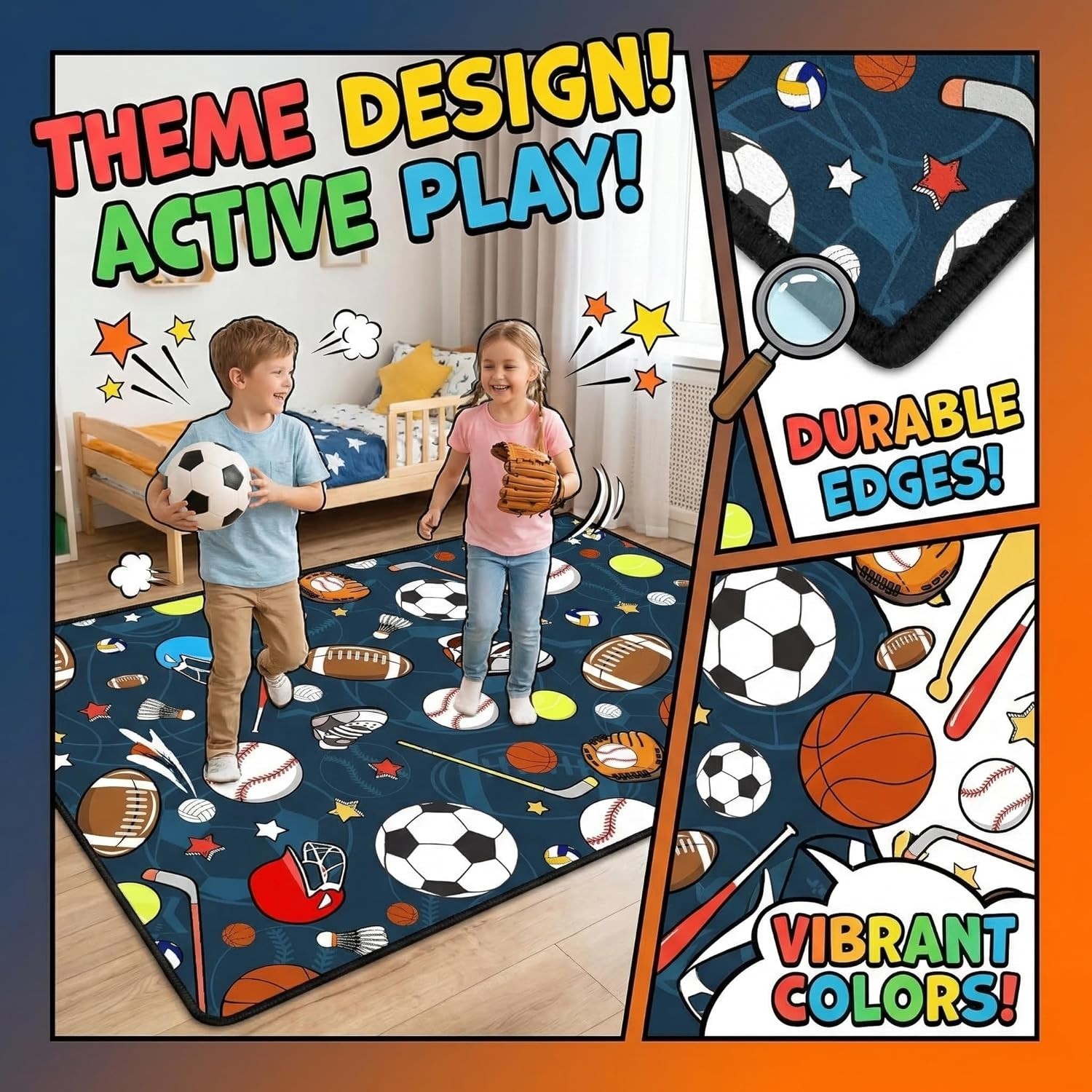 Soft and Durable 2.5×4 ft Kids Sports Rug for Basketball, Football & Soccer Fun