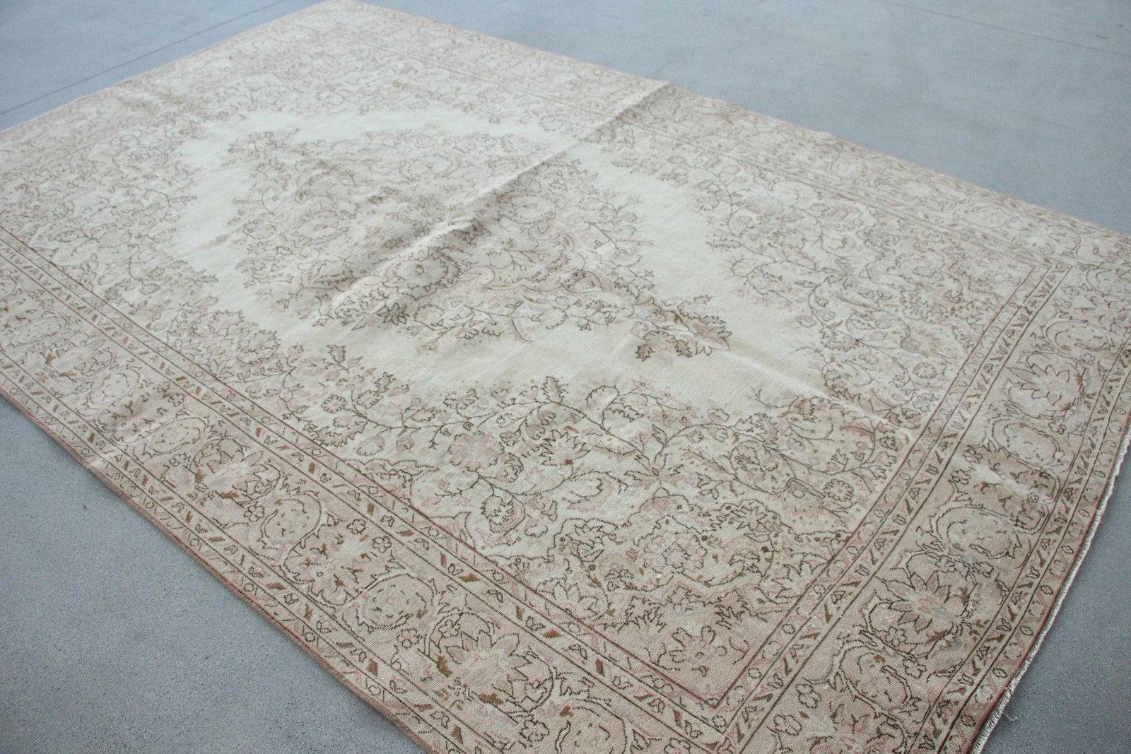 6,8×10,4 ft Rug, Turkish Rug, Vintage White Wool Floral Rug