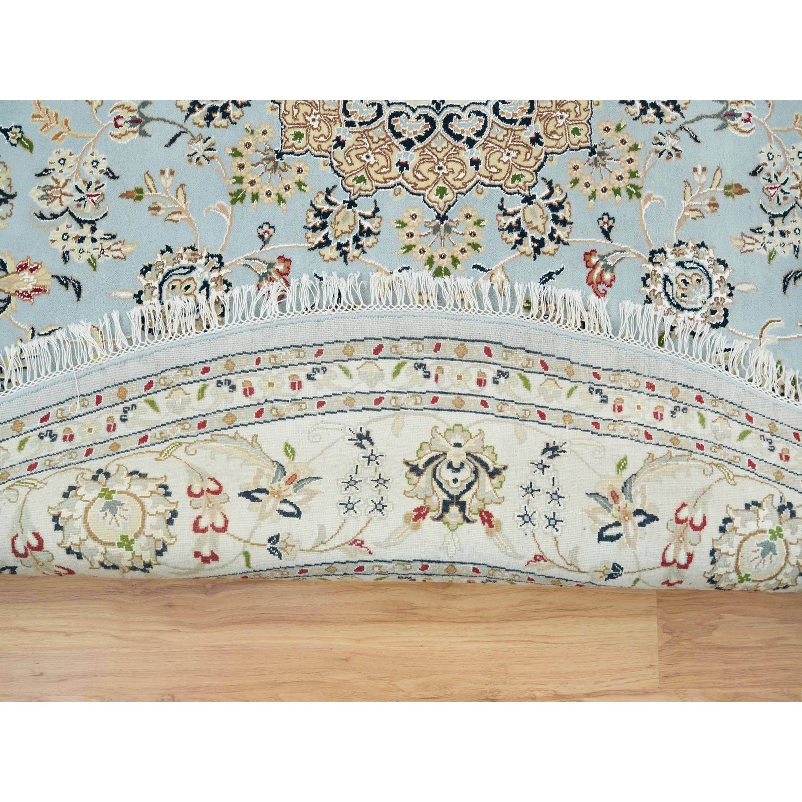 7’8 x7’8 Round Light Blue Hand Knotted Nain Design Rug G16136