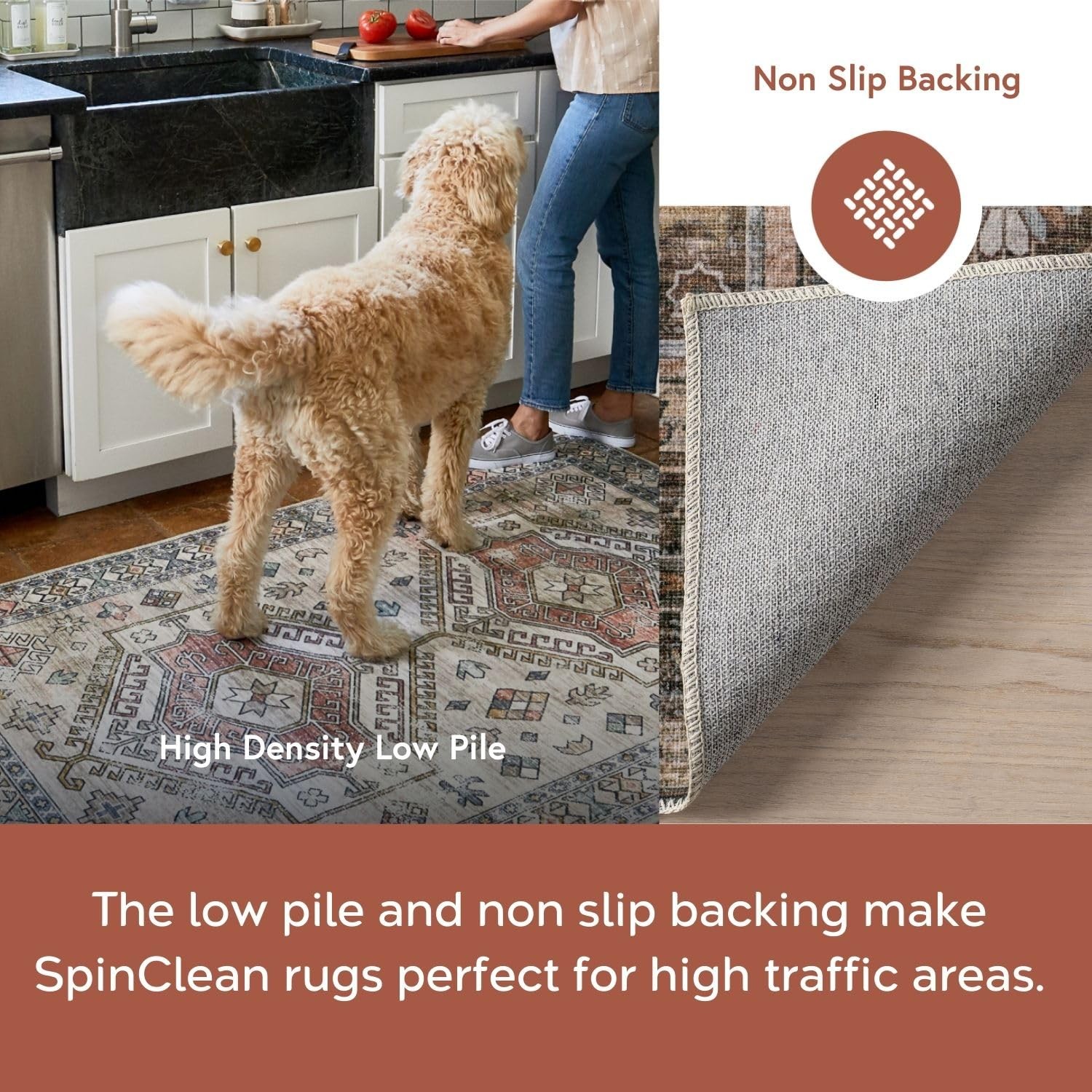 SpinClean Devin Light Brown/Ivory, 2′ x 3′, Vintage, Soft and Cozy, High Traf…