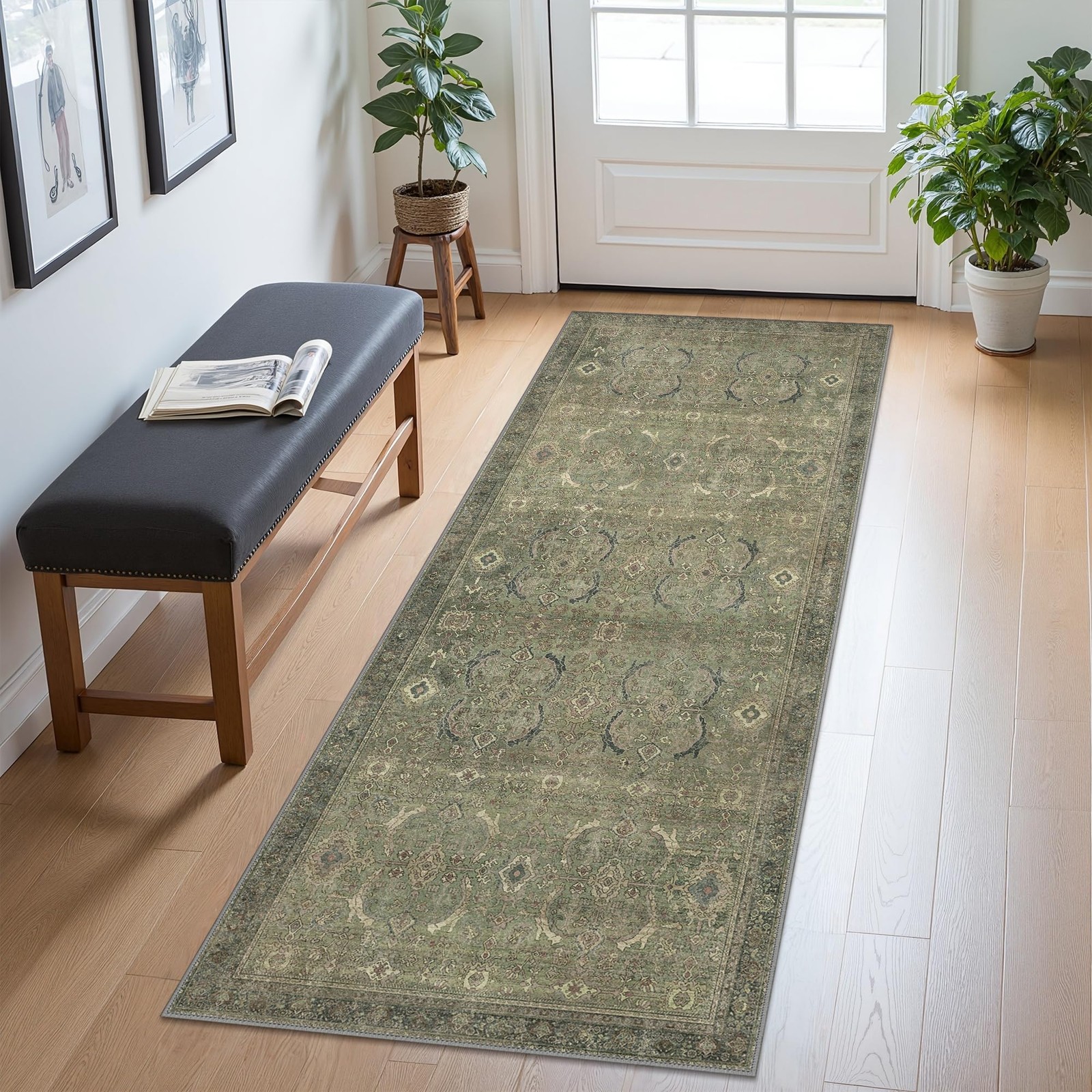 Runner Rug 2×5 Machine Washable Ultra-Thin Low Pile – Non Slip Floral