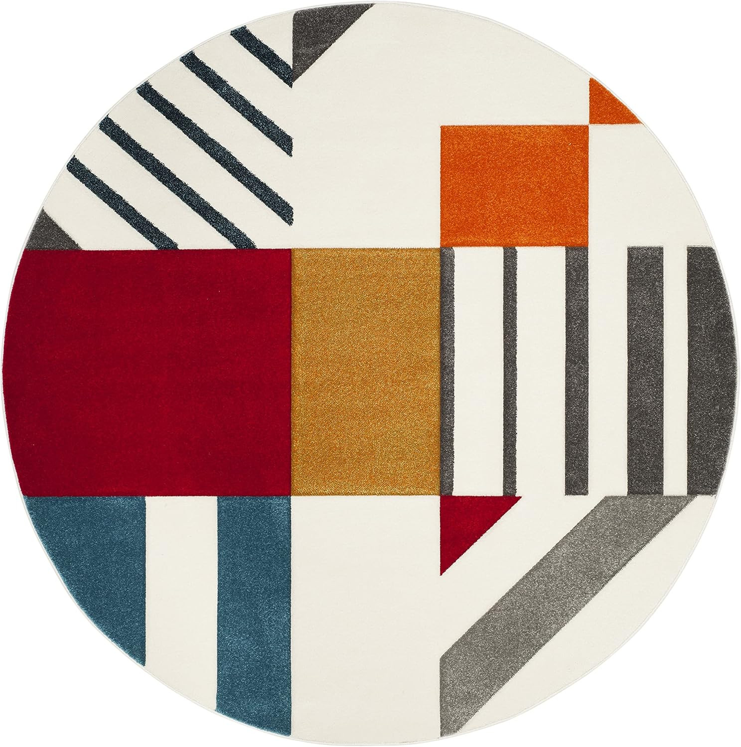 Hollywood Collection 8′ round Ivory/Peacock Blue HLW709B Mid-Century Modern Non-