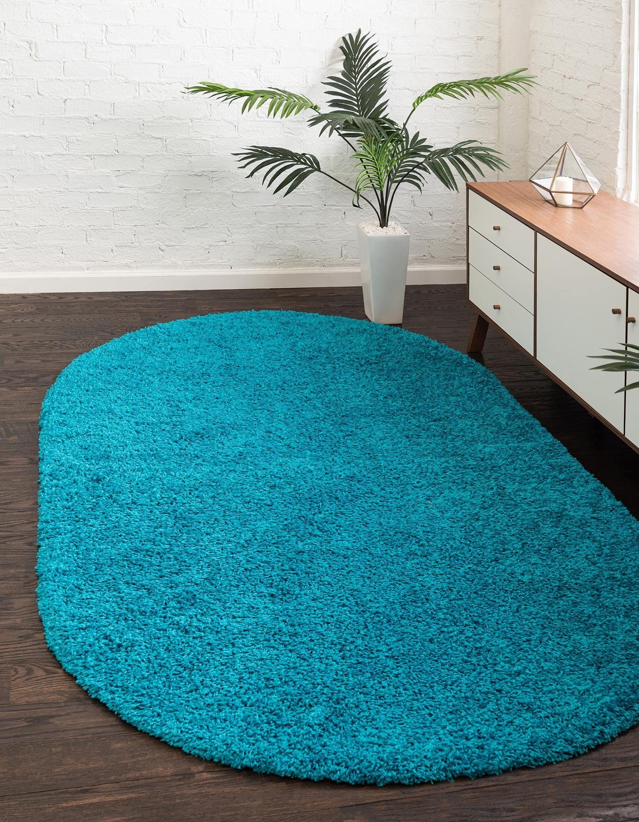 Turquoise Oval Shag Rug 3×5 Soft Cozy for Bedroom Living Room Unique Loom