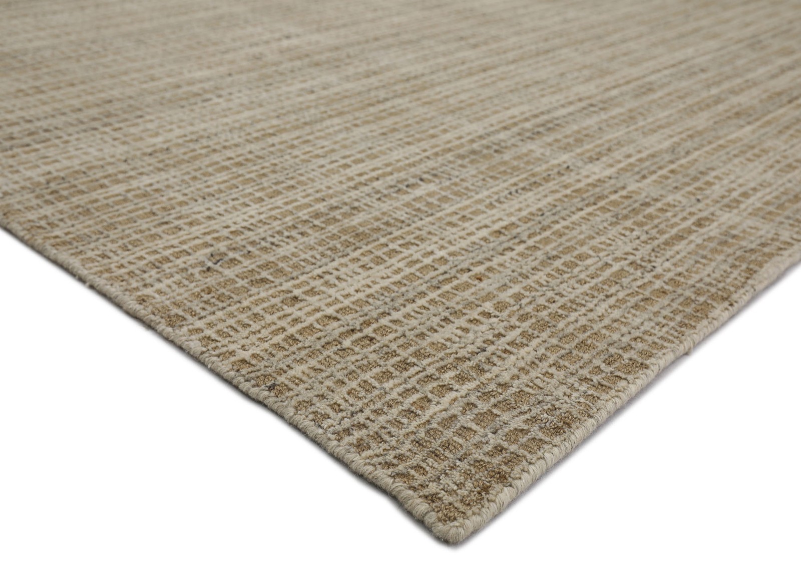 8×10 Hand Loomed Wool & Jute Tan Beige Textured/ Grid Loop N Cut Pile Area Rug