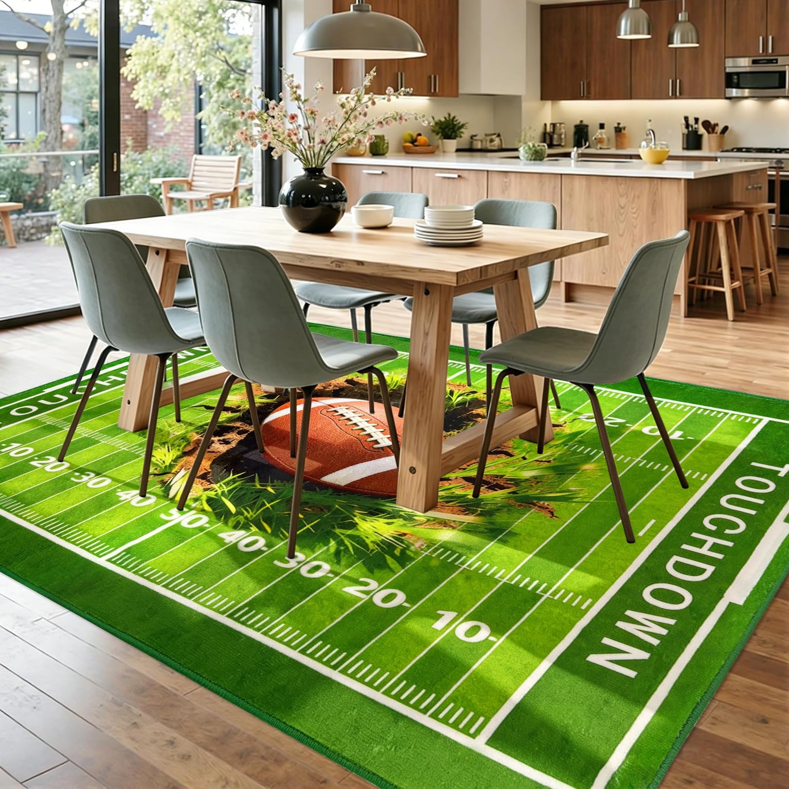 Football Rug for Bedroom, Football Field Area Rug with Non-Slip Backing, Mach…