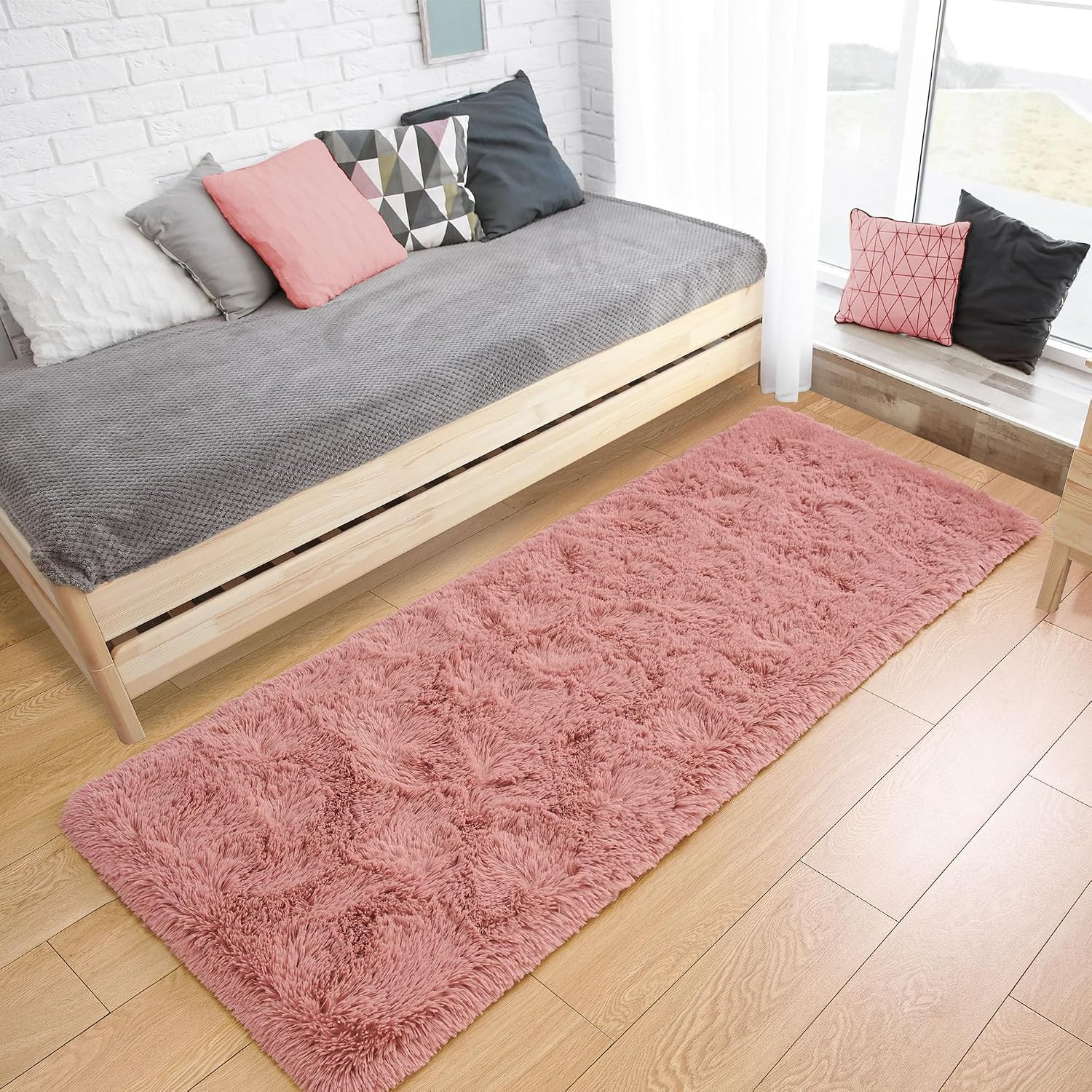 Tepook Soft Runner Rugs for Bedroom 2×6 ft with Rubber Backing, Blush Fluffy Rug